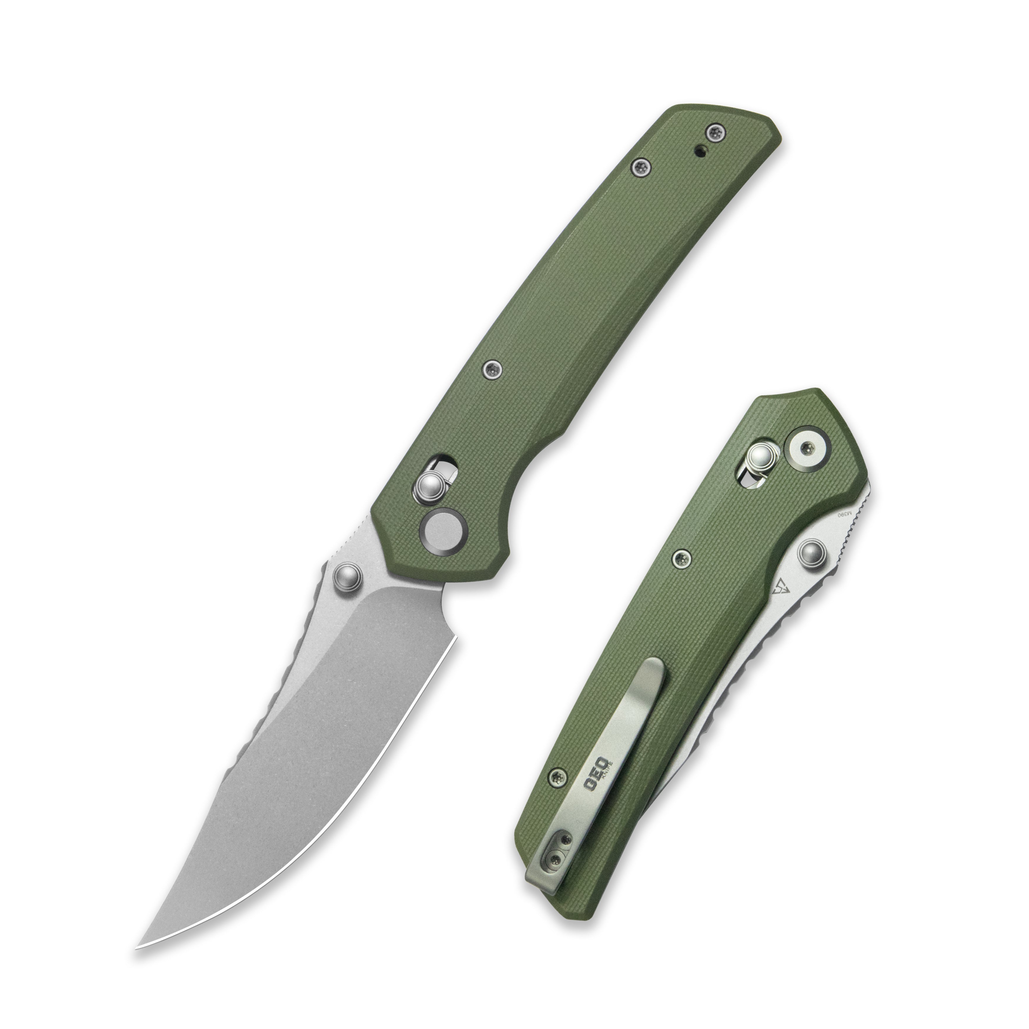 GEO Knife Cirex Crossbar lock Folding Knife Green G10 Handle 3.5" Stonewash Bohler M390 Blade GEO2601D