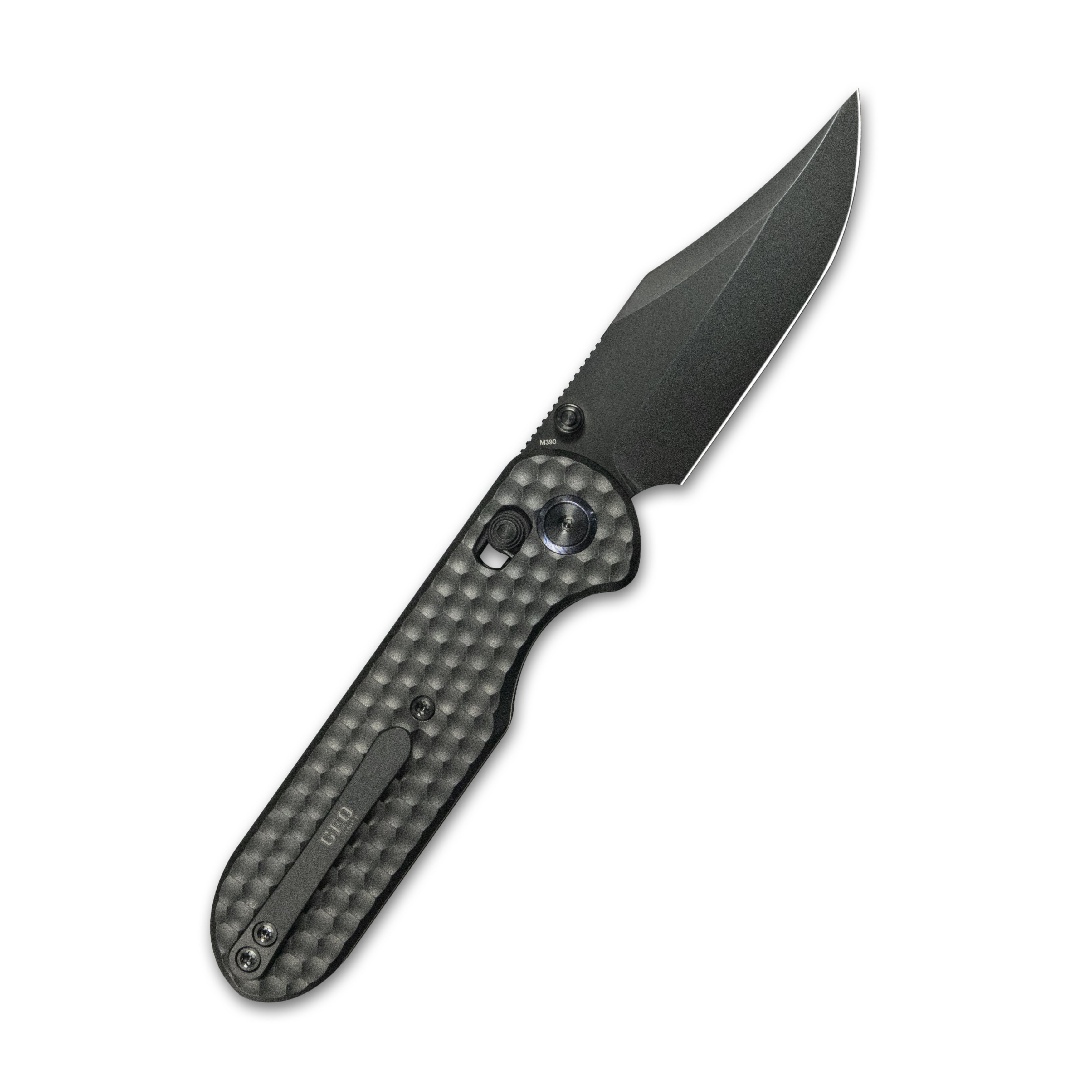 GEO Knife Ethereal Cutter Axis lock Folding Knife Black 6AL4V Titanium Handle 3.0" Black DLC Bohler M390 Blade GEO2401D