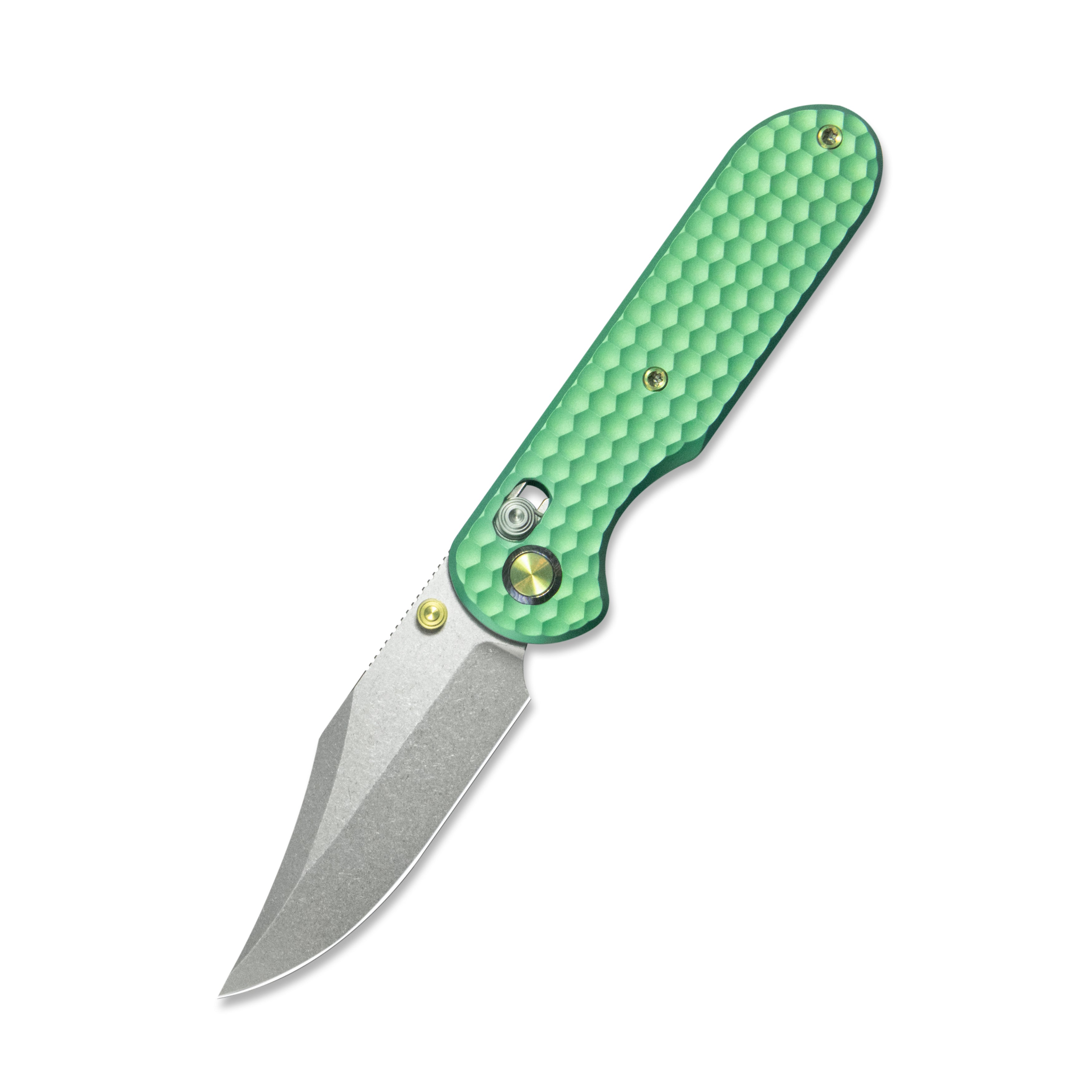 GEO Knife Ethereal Cutter Crossbar lock Folding Knife Green 6AL4V Titanium Handle 3.0" Stonewash Bohler M390 Blade GEO2401H