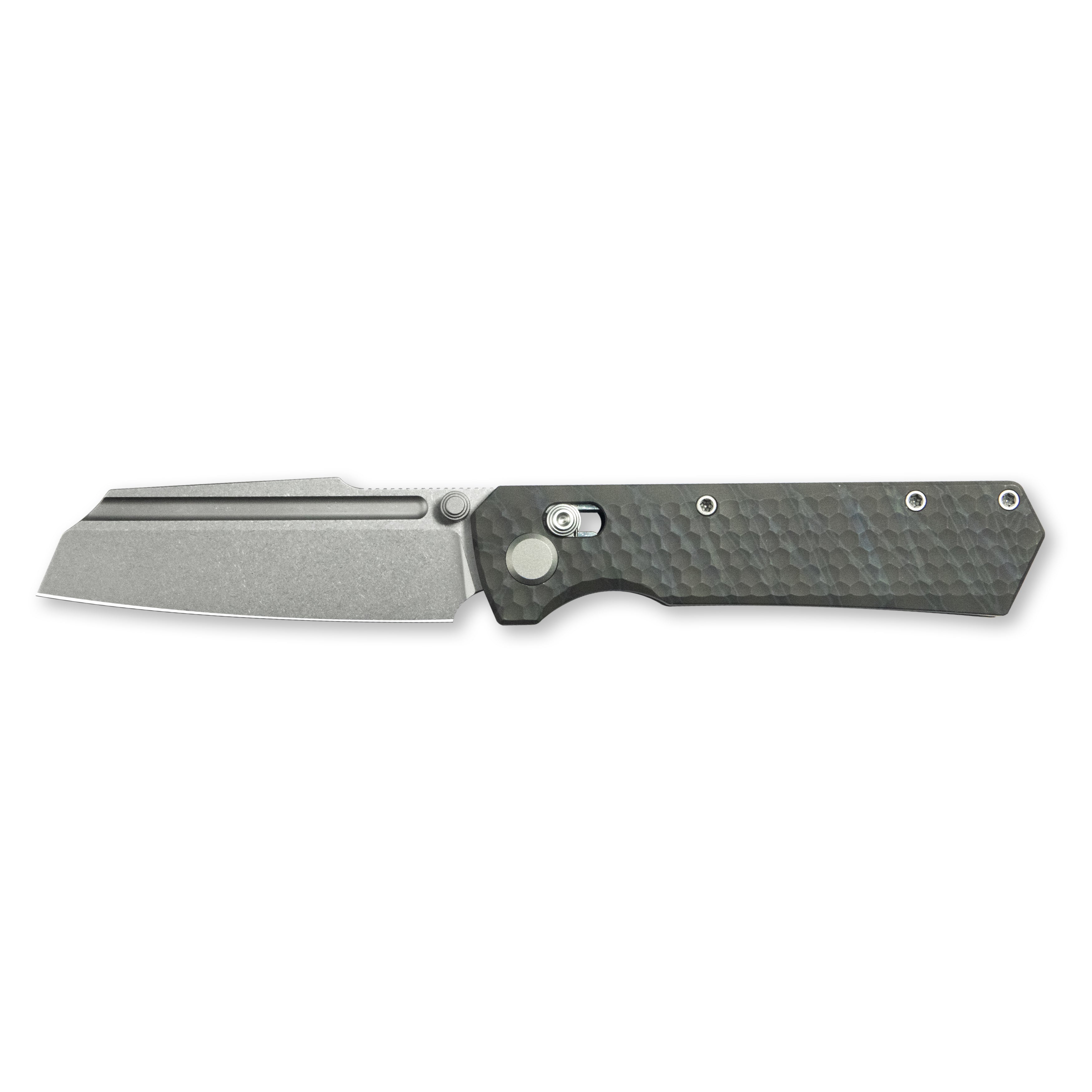 GEO Knife Noxiz Crossbar lock Folding Knife Tiger Stripe Pattern Flamed 6AL4V Titanium Handle 3.1" Stonewash Bohler M390 Blade GEO2506B