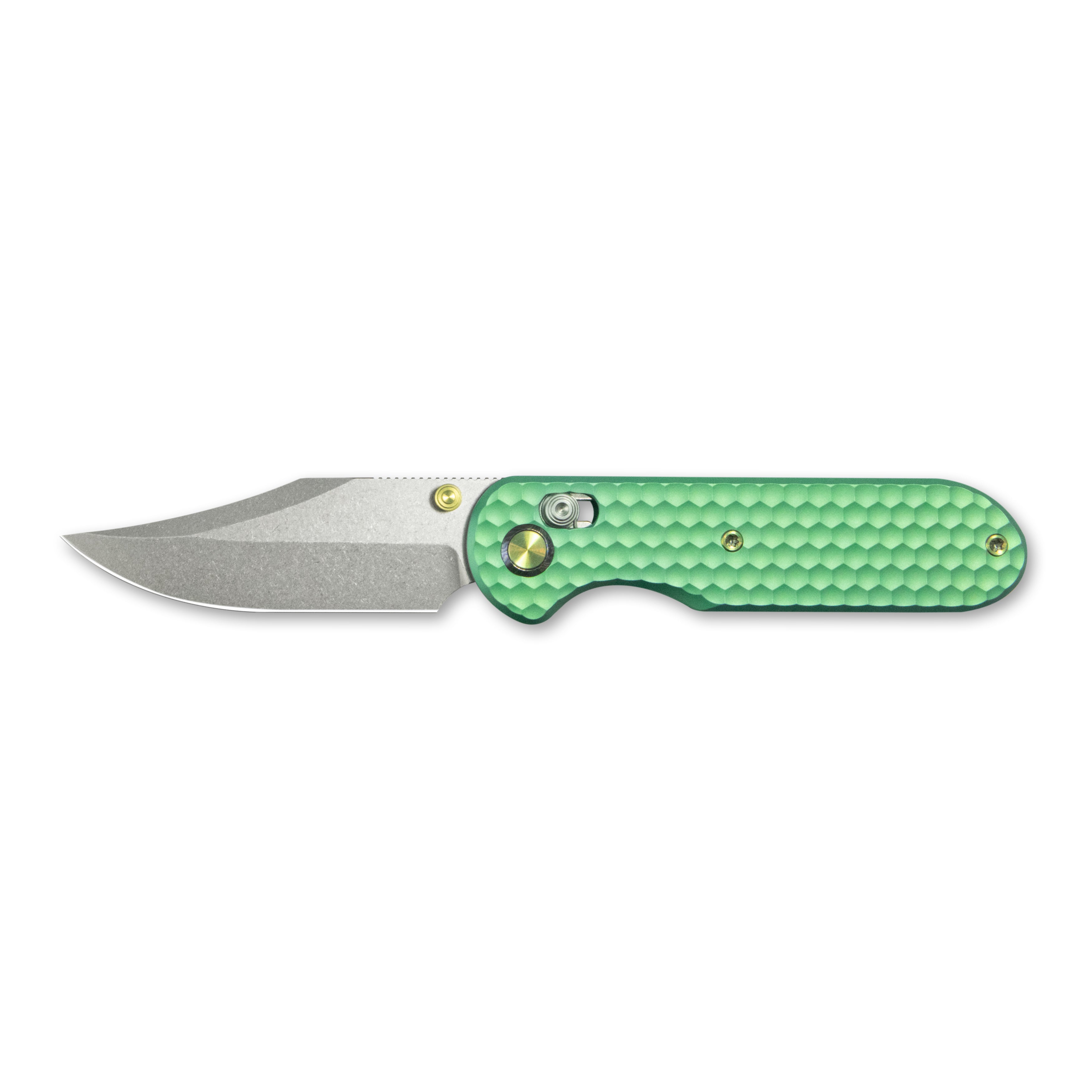 GEO Knife Ethereal Cutter Crossbar lock Folding Knife Green 6AL4V Titanium Handle 3.0" Stonewash Bohler M390 Blade GEO2401H
