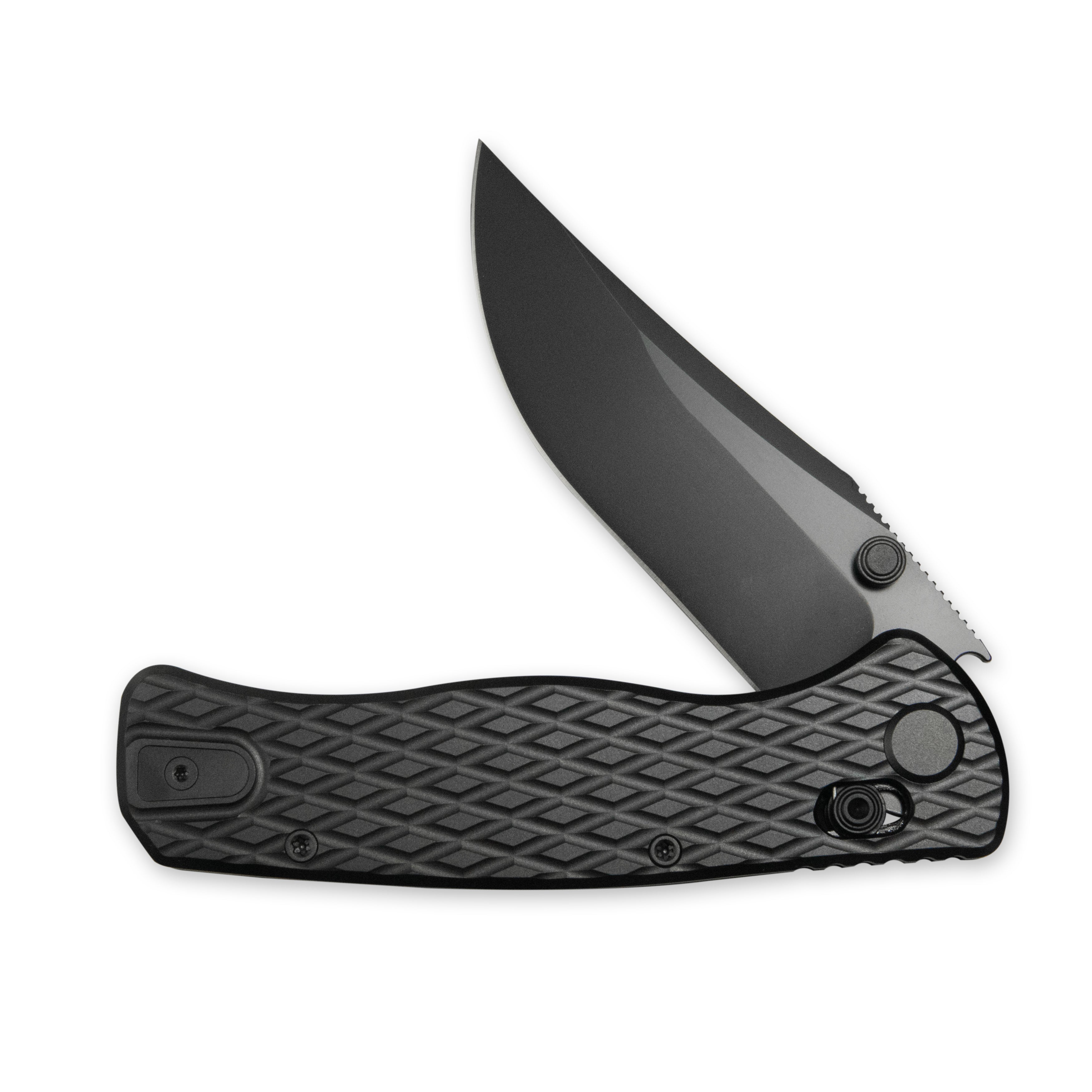 GEO Knife Sharp Shadow Crossbar lock Folding Knife Black DLC 6AL4V Titanium Handle 3.3" Black DLC Bohler M390 Blade GEO2504B