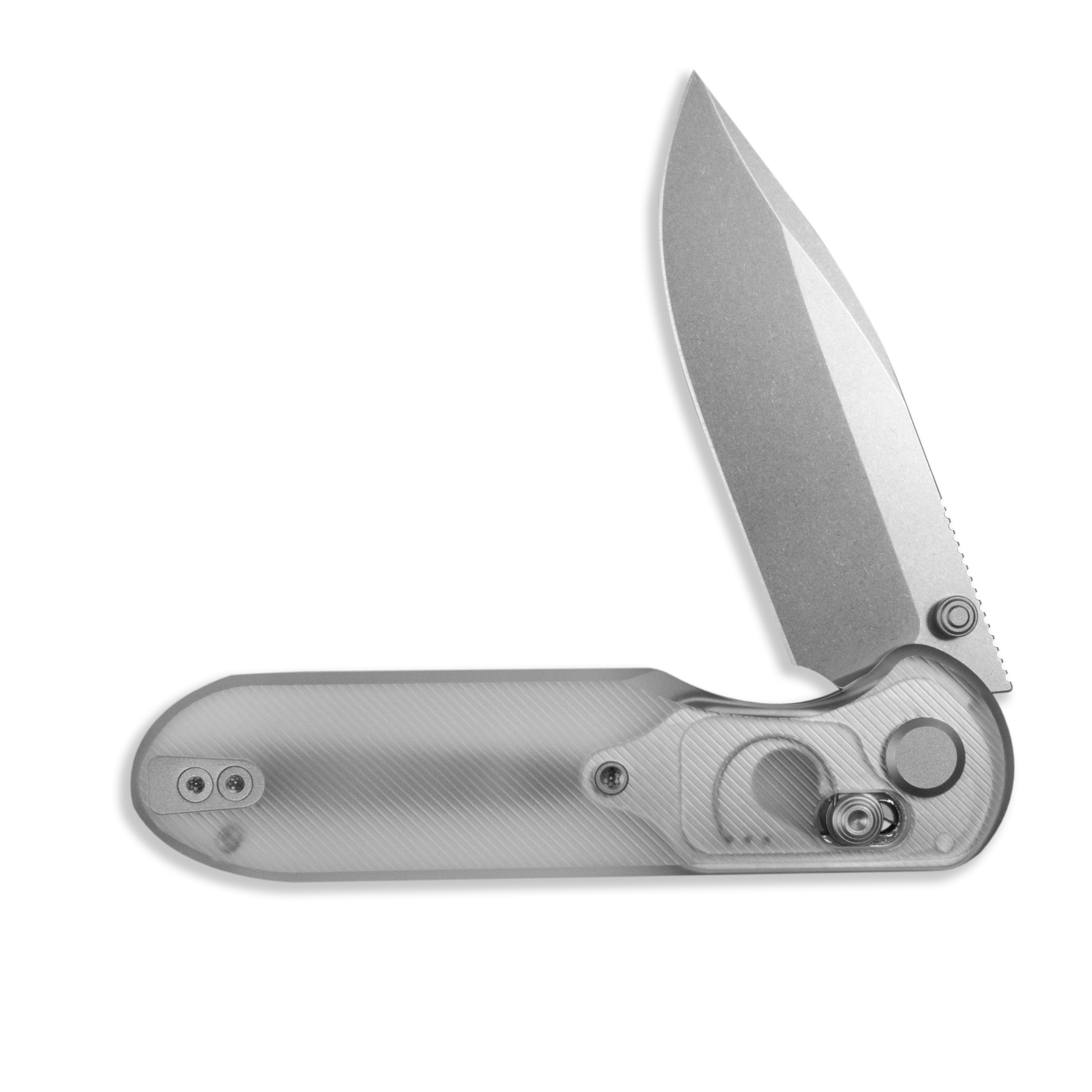Blade HQ Exclusives SKU : GEO Knife Ethereal Cutter Crossbar lock Folding Knife Clean Acrylic Handle 3.0" Stonewash CPM S90V Blade GEO2402N