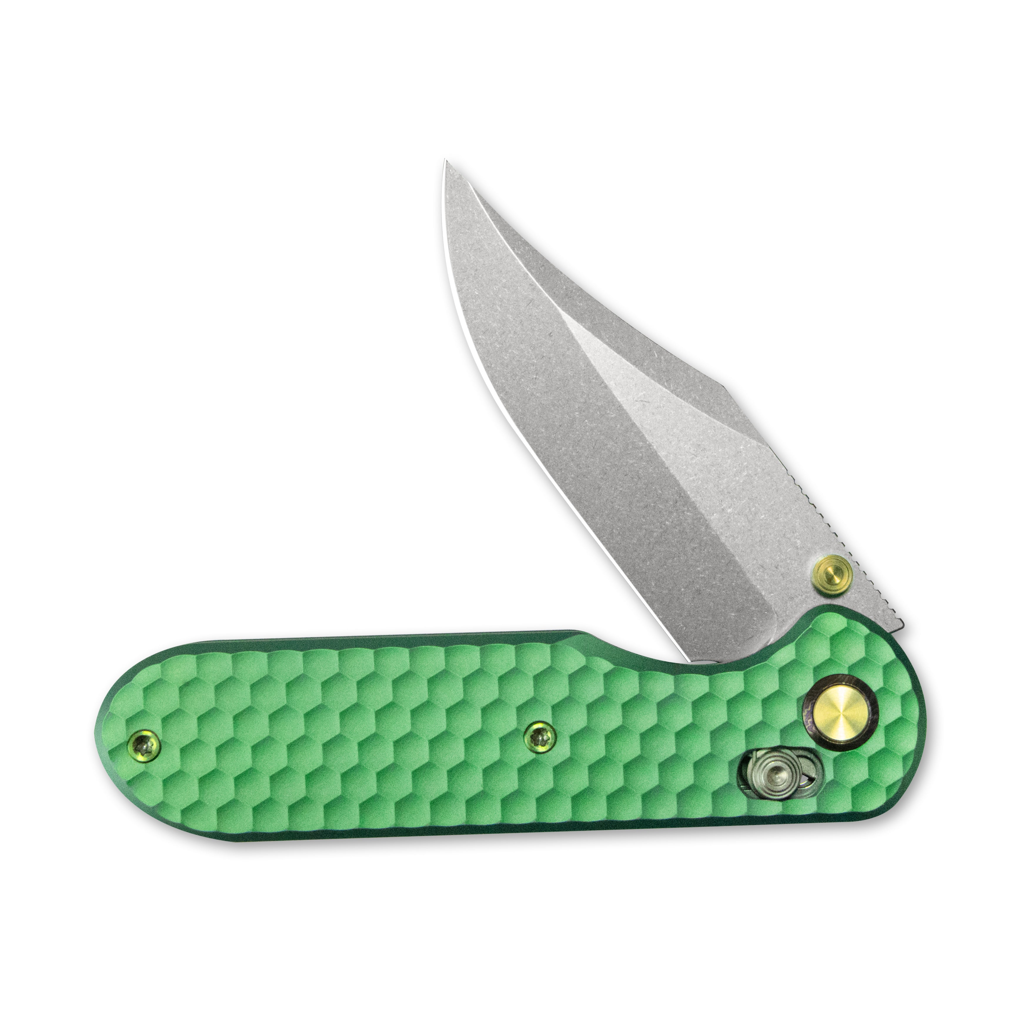 GEO Knife Ethereal Cutter Crossbar lock Folding Knife Green 6AL4V Titanium Handle 3.0" Stonewash Bohler M390 Blade GEO2401H