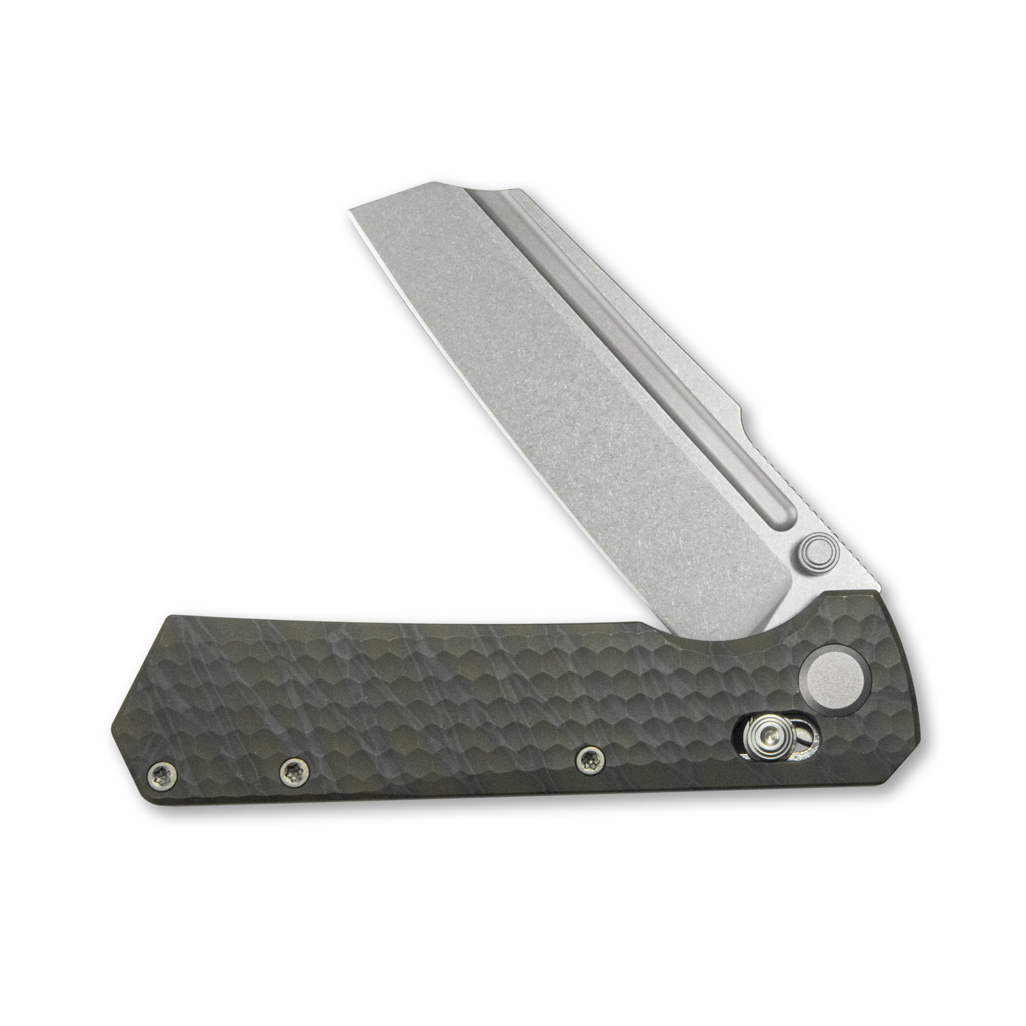 GEO Knife Noxiz Crossbar lock Folding Knife Tiger Stripe Pattern Flamed 6AL4V Titanium Handle 3.1" Stonewash Bohler M390 Blade GEO2506B