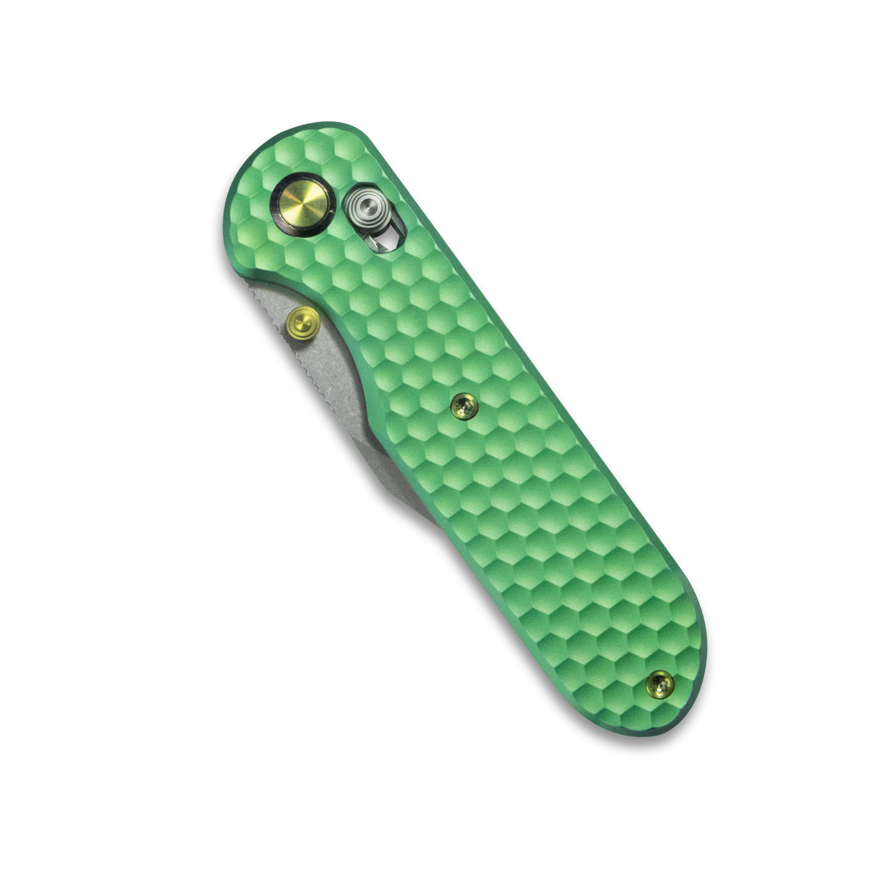 GEO Knife Ethereal Cutter Crossbar lock Folding Knife Green 6AL4V Titanium Handle 3.0" Stonewash Bohler M390 Blade GEO2401H