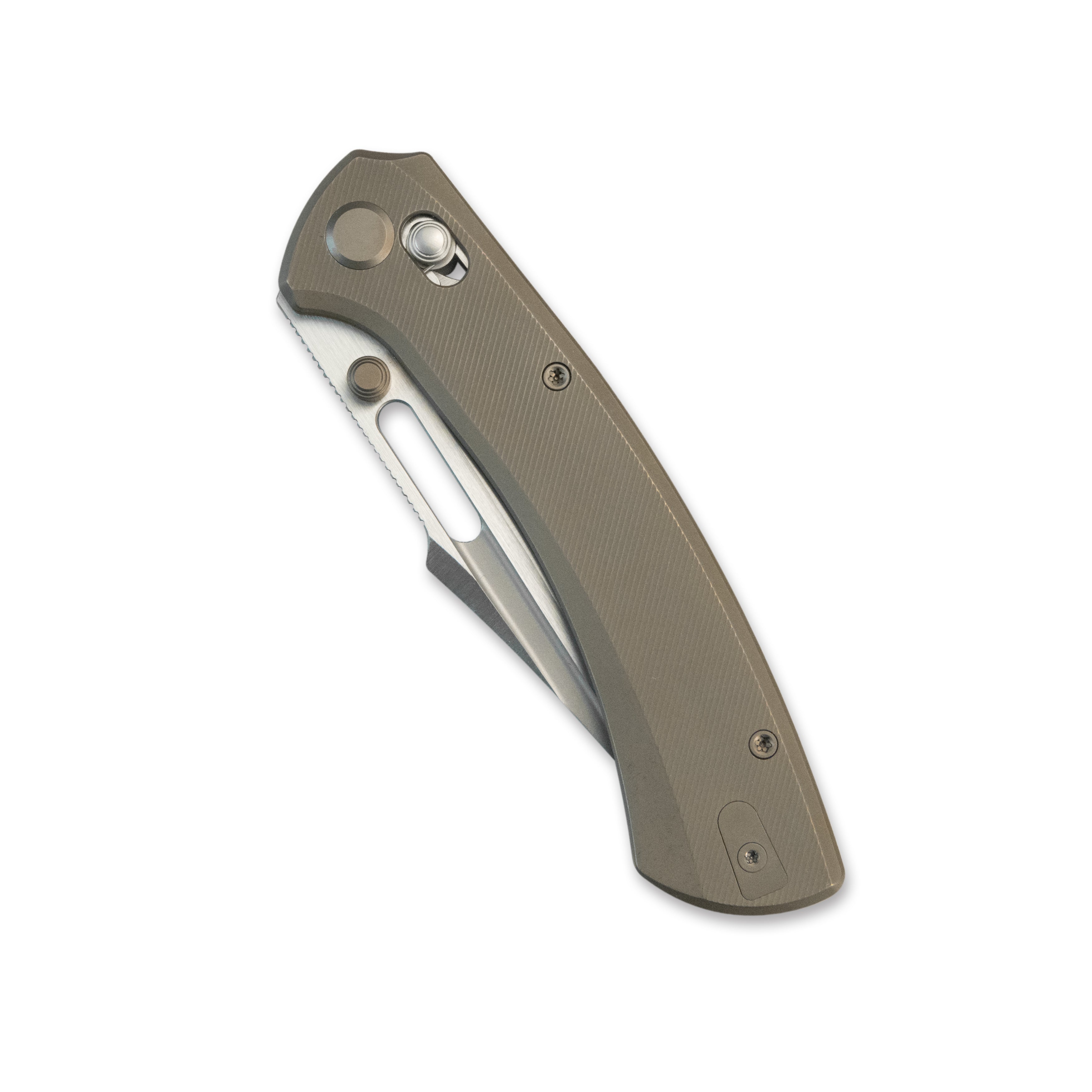 GEO Knife Strix Axis lock Folding Knife Bronze 6AL4V Titanium Handle 3.6" Hand-Rubbed Satin Stonewash Bohler M390 Blade GEO2510C