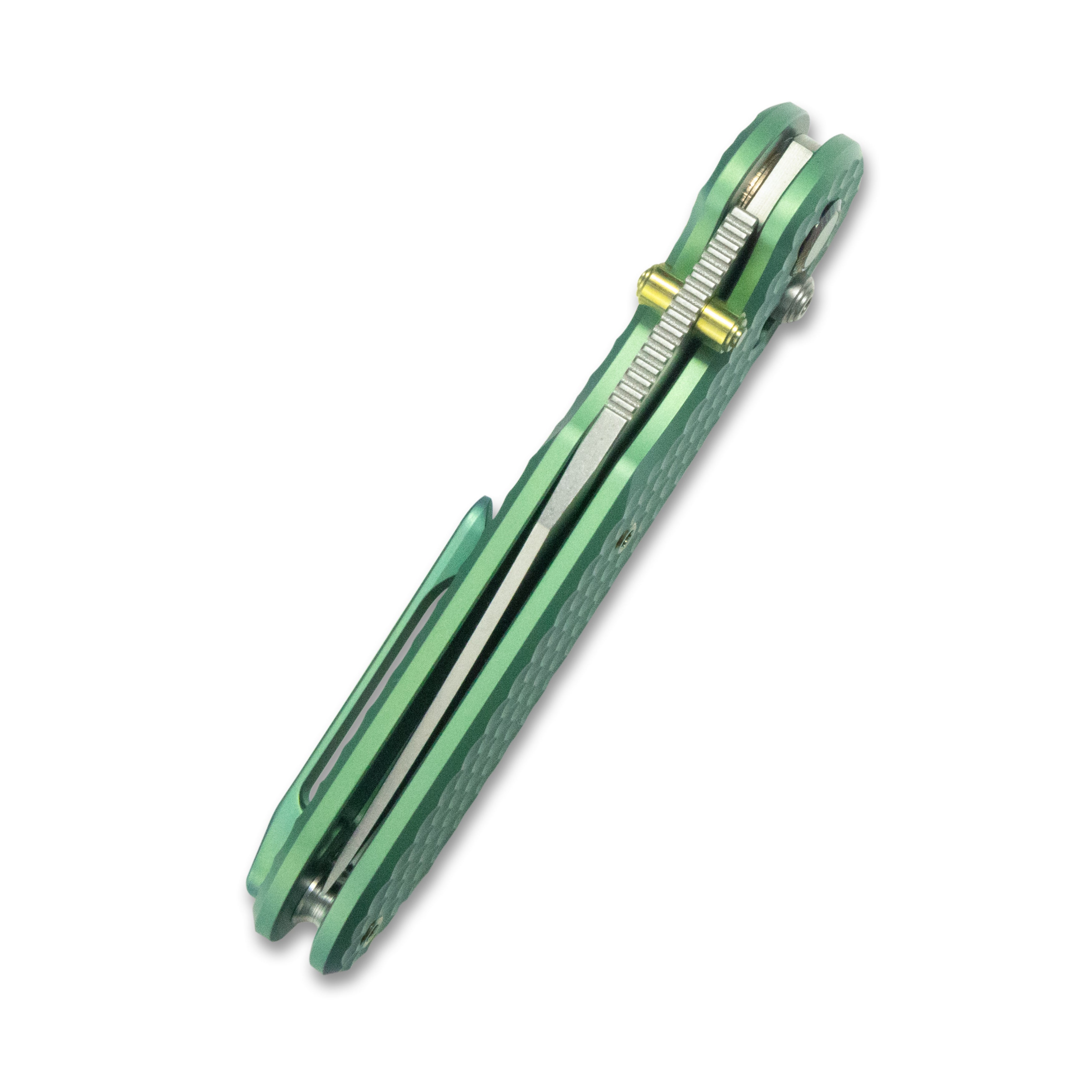 GEO Knife Ethereal Cutter Crossbar lock Folding Knife Green 6AL4V Titanium Handle 3.0" Stonewash Bohler M390 Blade GEO2401H