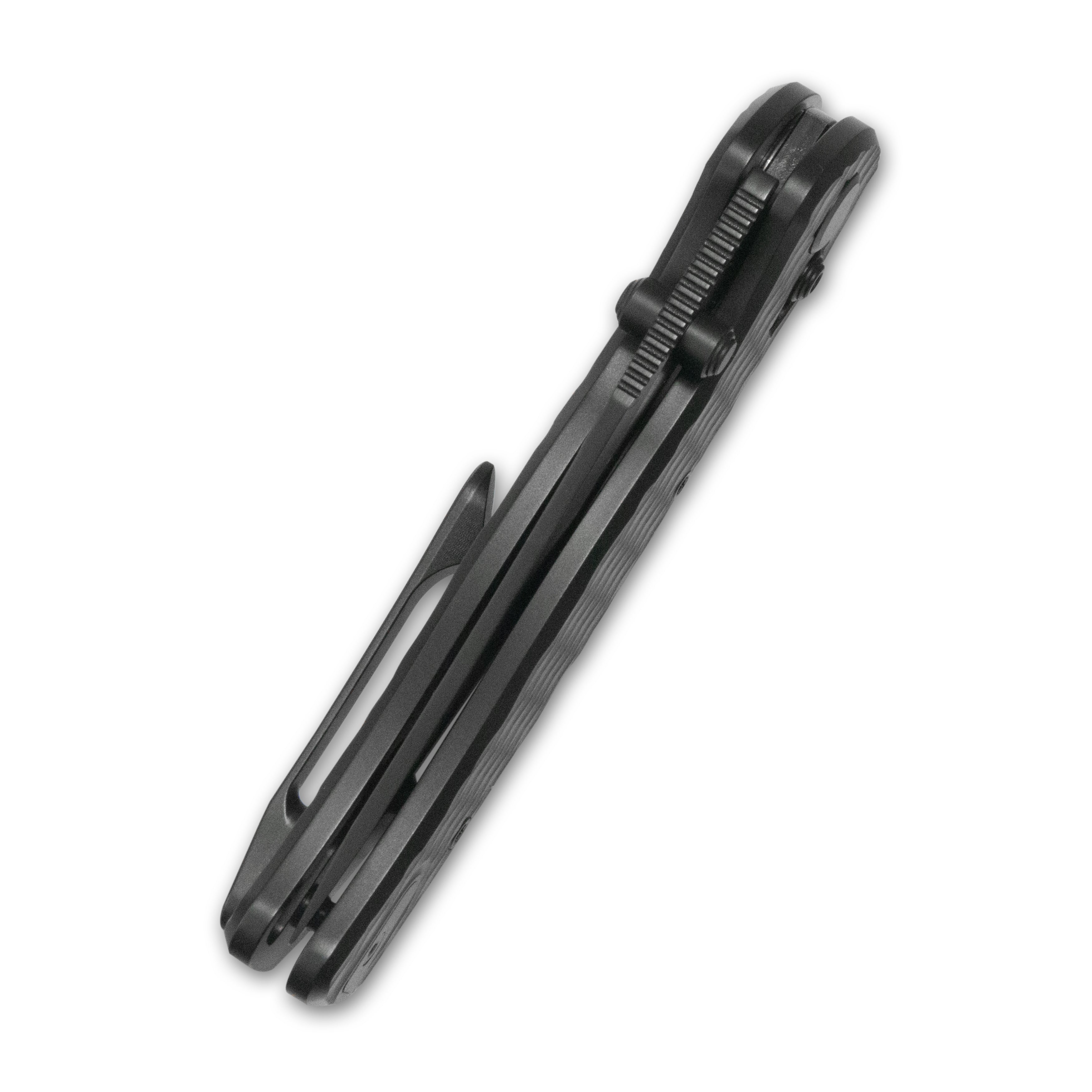 GEO Knife Sharp Shadow Crossbar lock Folding Knife Black DLC 6AL4V Titanium Handle 3.3" Black DLC Bohler M390 Blade GEO2504B