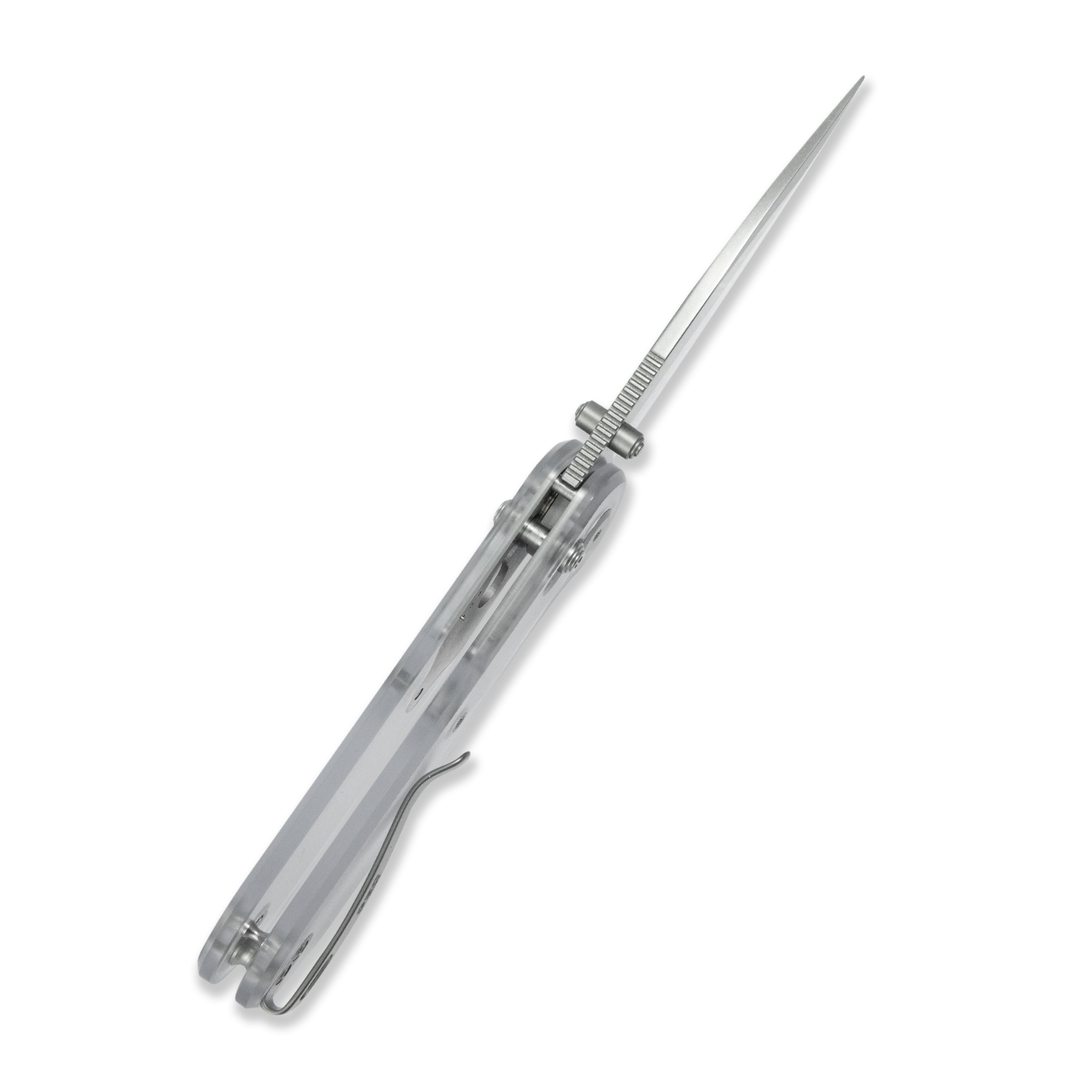 Blade HQ Exclusives SKU : GEO Knife Ethereal Cutter Crossbar lock Folding Knife Clean Acrylic Handle 3.0" Stonewash CPM S90V Blade GEO2402N