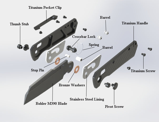 GEO Knife Noxiz Crossbar lock Folding Knife Black 6AL4V Titanium Handle 3.1" Black DLC Bohler M390 Blade GEO2506C