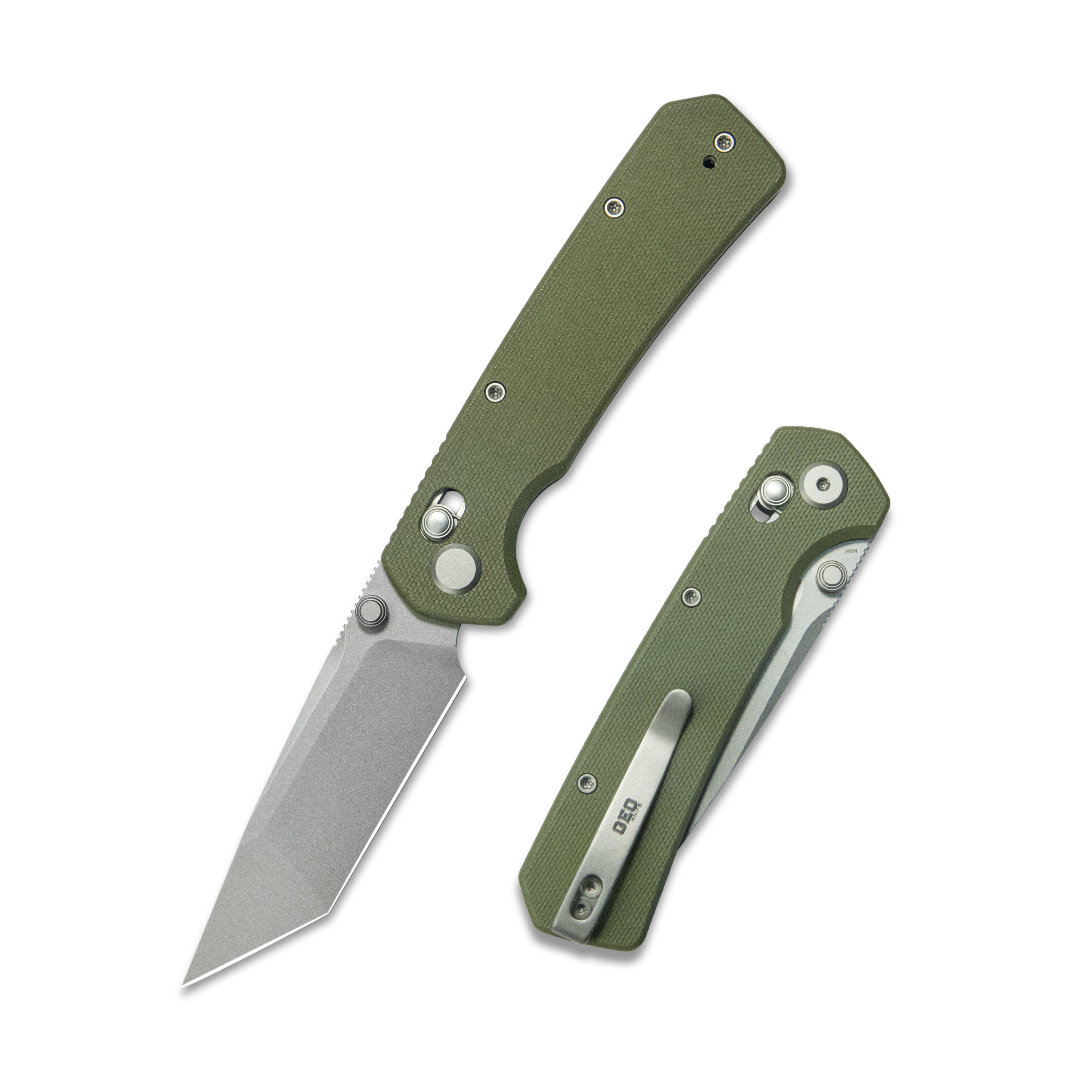 ( Pre-order ) GEO Knife Blaze Crossbar lock Folding Knife Green G10 Handle 3.3" Stonewash Bohler M390 Blade GEO2503H