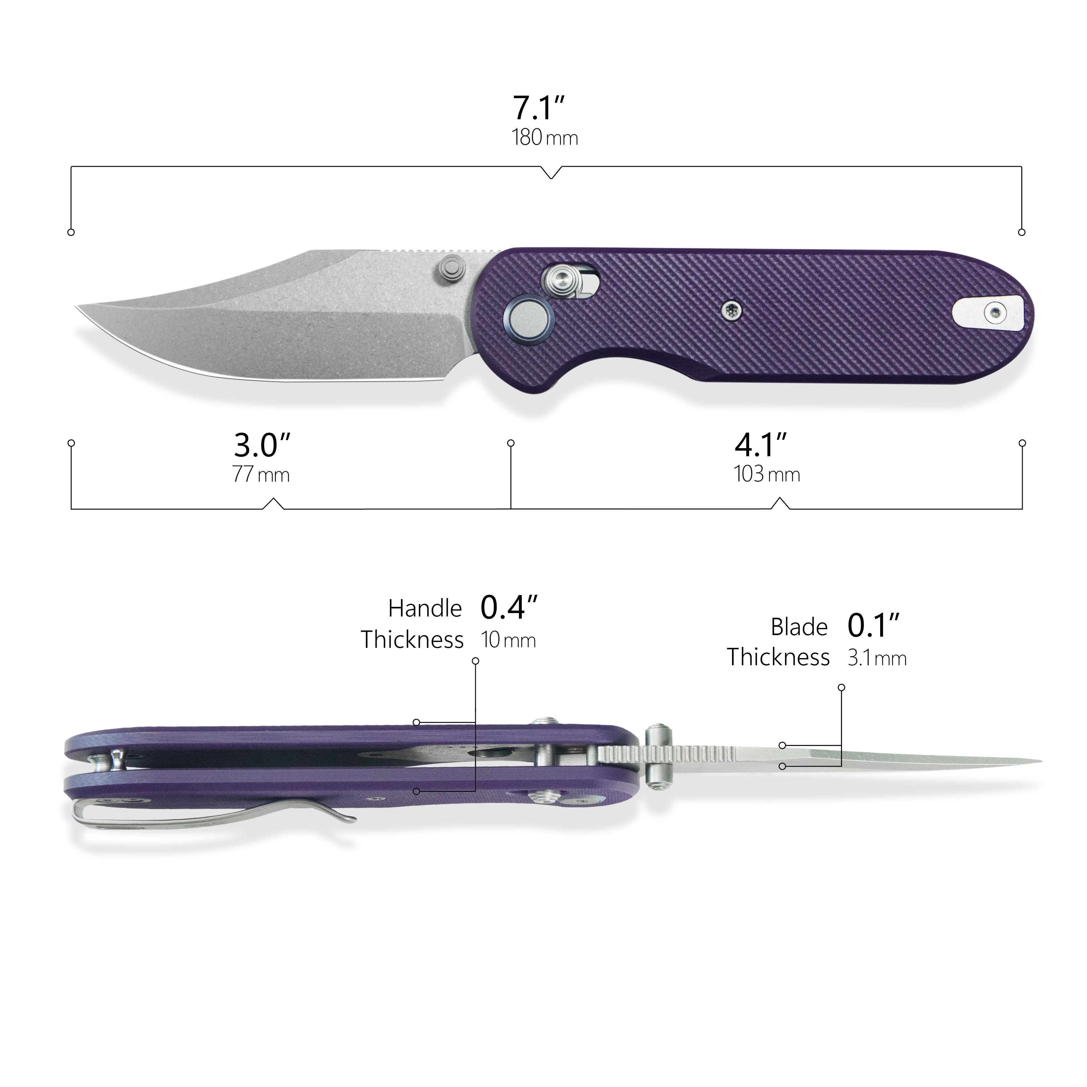 GEO Knife Ethereal Cutter Crossbar lock Folding Knife Purple G10 Handle 3.0" Stonewash Bohler M390 Blade GEO2401L