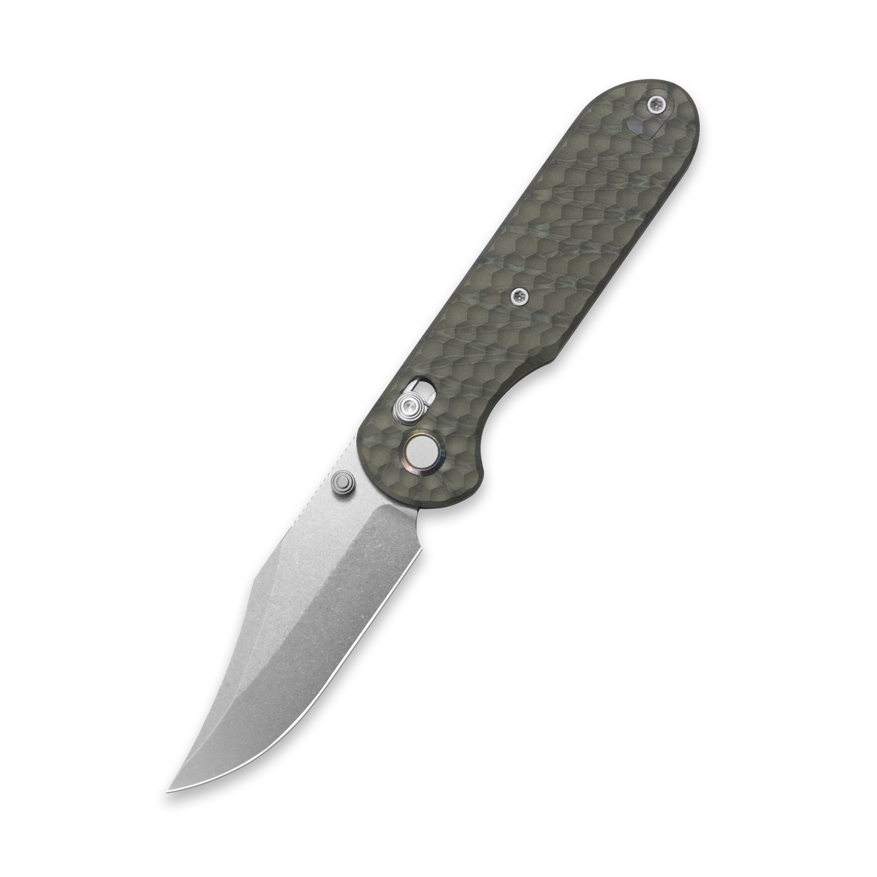 GEO Knife Ethereal Cutter Crossbar lock Folding Knife Tiger Stripe Pattern Flamed 6AL4V Titanium Handle 3.0" Stonewash Bohler M390 Blade GEO2401J