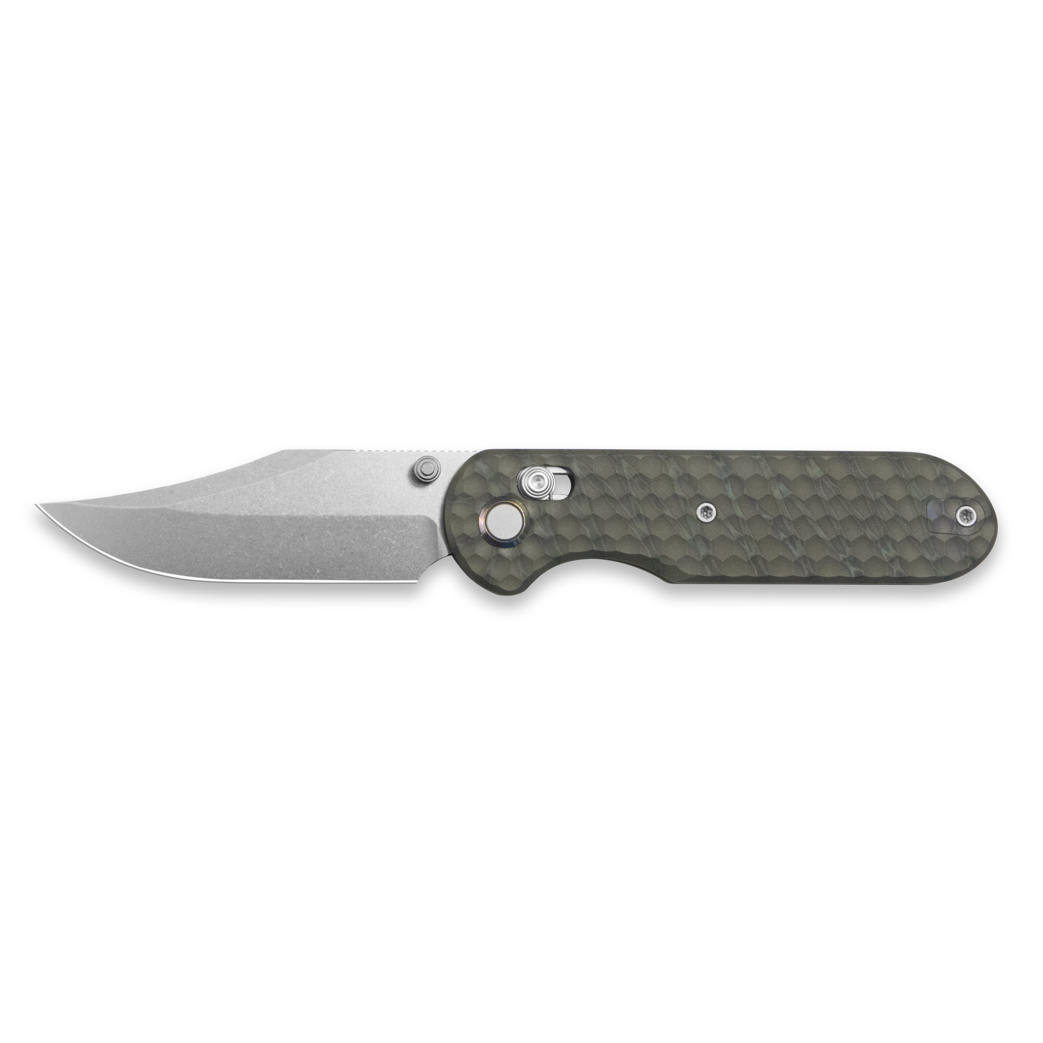GEO Knife Ethereal Cutter Crossbar lock Folding Knife Tiger Stripe Pattern Flamed 6AL4V Titanium Handle 3.0" Stonewash Bohler M390 Blade GEO2401J