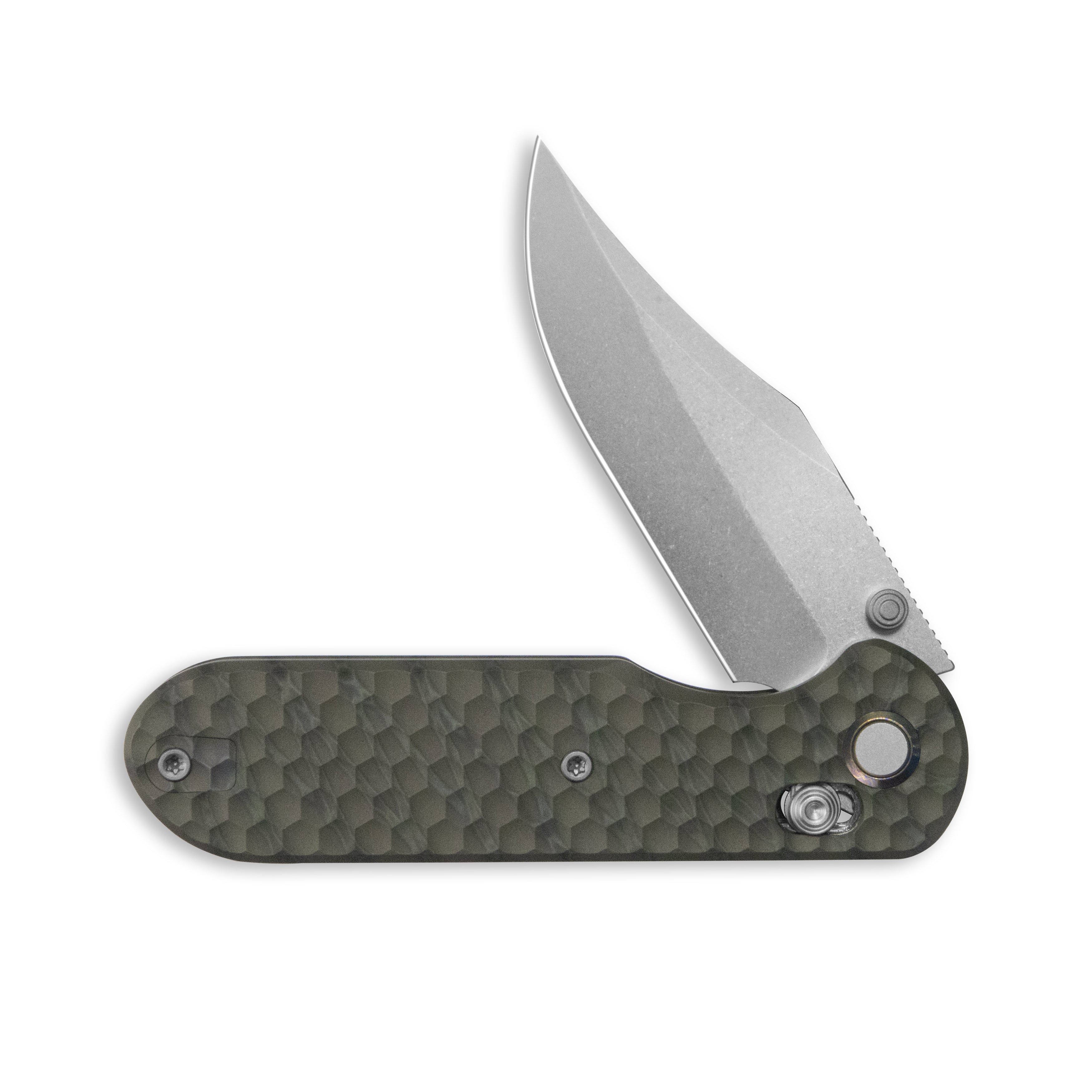 GEO Knife Ethereal Cutter Crossbar lock Folding Knife Tiger Stripe Pattern Flamed 6AL4V Titanium Handle 3.0" Stonewash Bohler M390 Blade GEO2401J