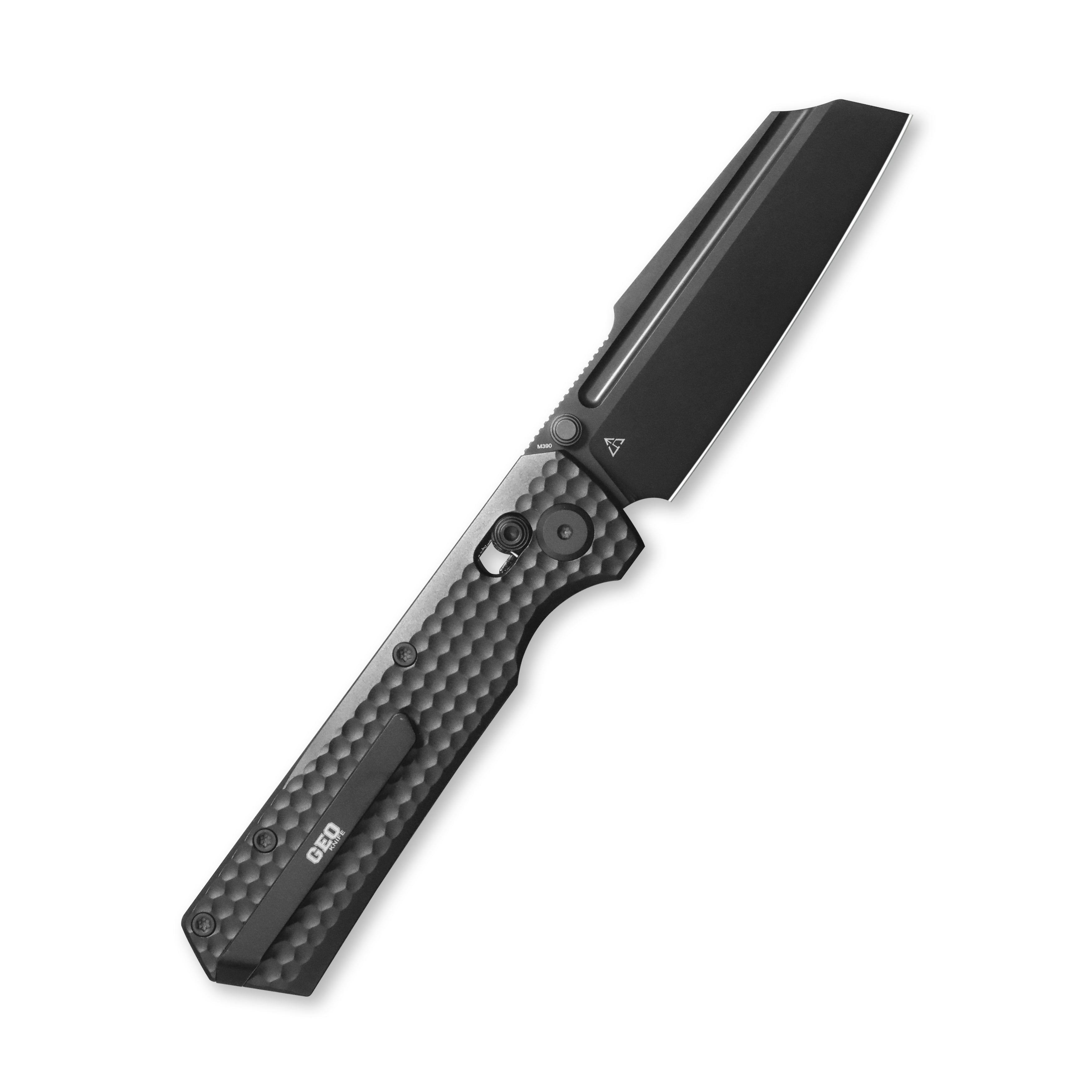 GEO Knife Noxiz Crossbar lock Folding Knife Black 6AL4V Titanium Handle 3.1" Black DLC Bohler M390 Blade GEO2506C