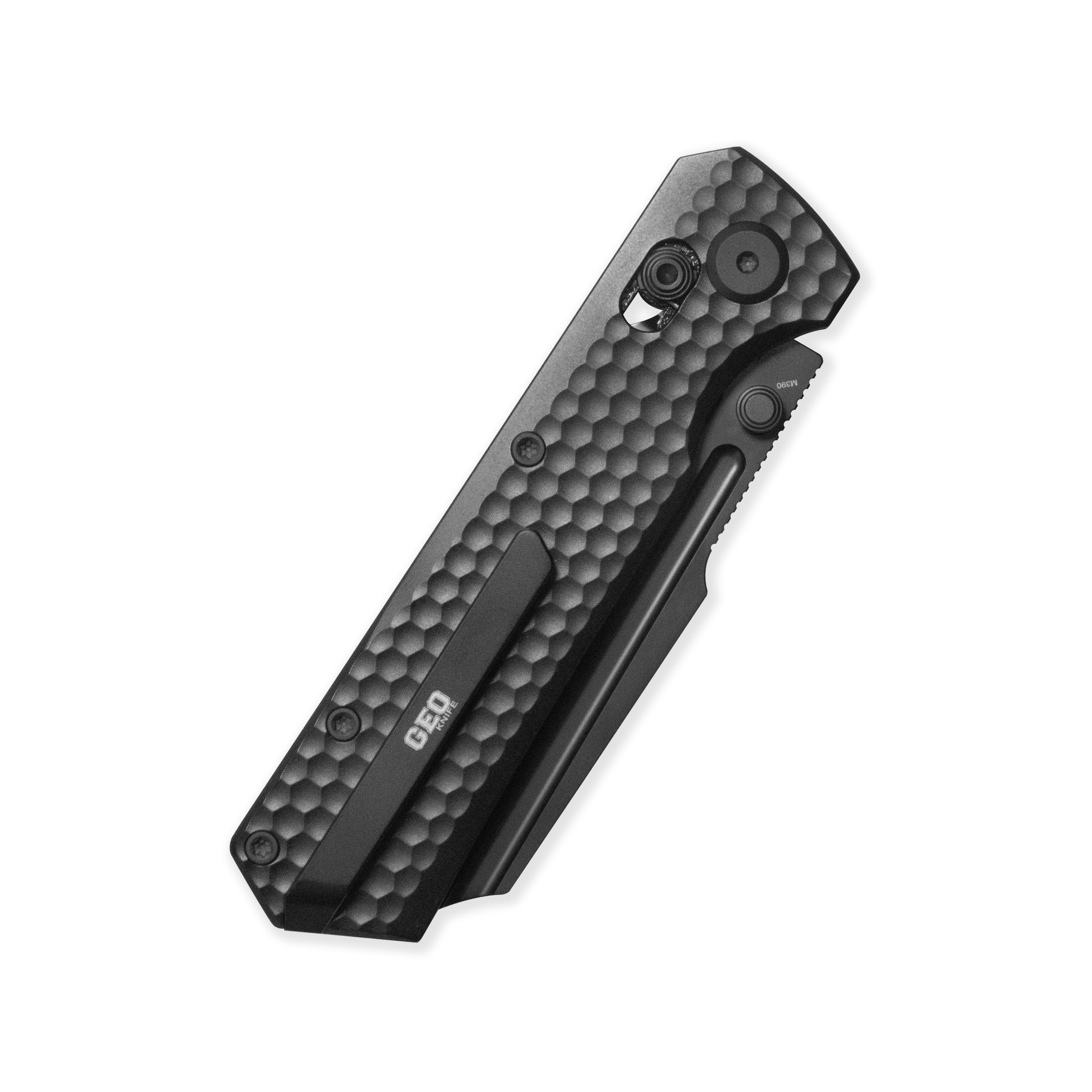 GEO Knife Noxiz Crossbar lock Folding Knife Black 6AL4V Titanium Handle 3.1" Black DLC Bohler M390 Blade GEO2506C