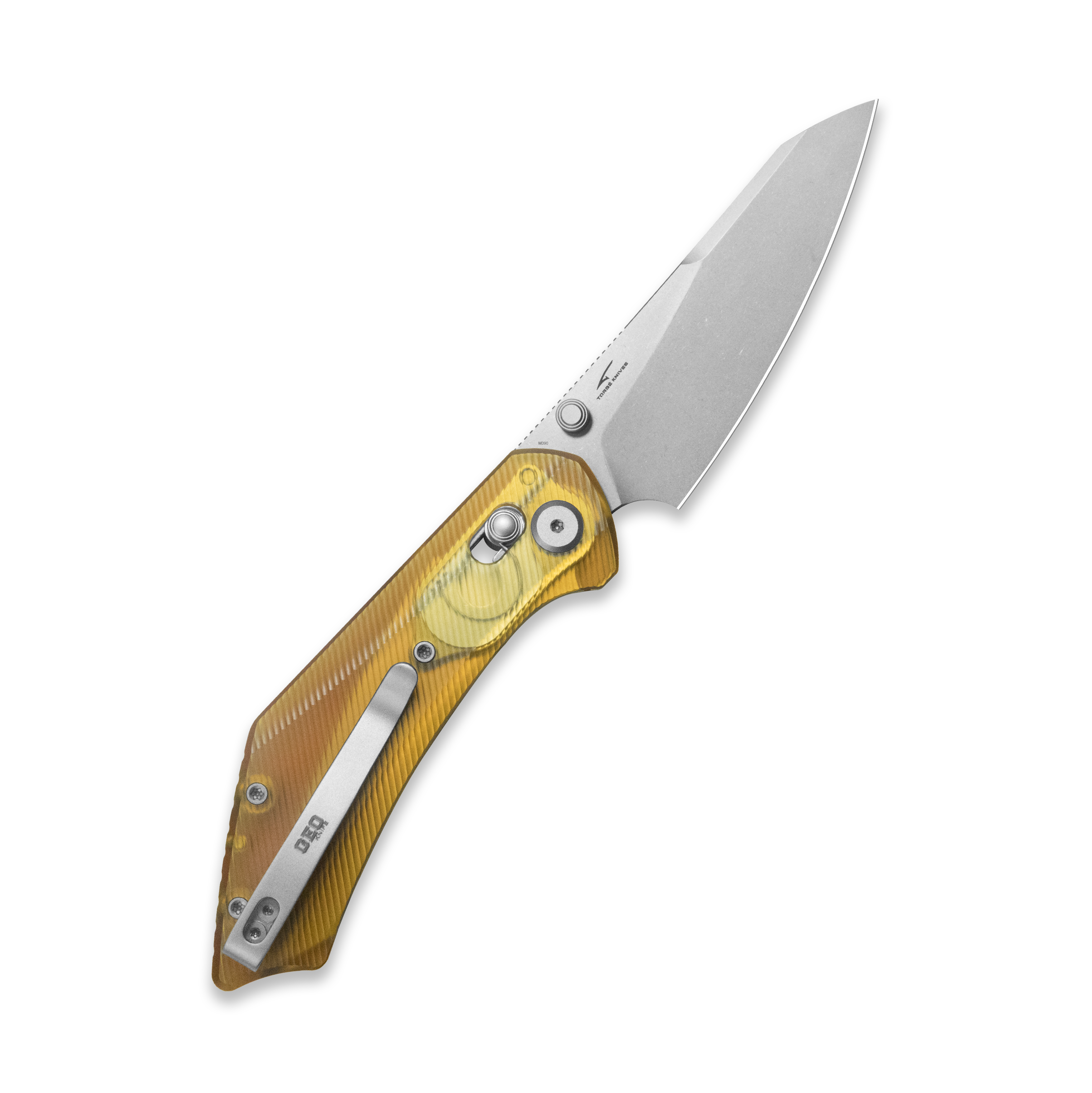 GEO Knife DIVID Crossbar lock Folding Knife Ultem Handle 3.3" Stonewash Bohler M390 Blade GEO2507K