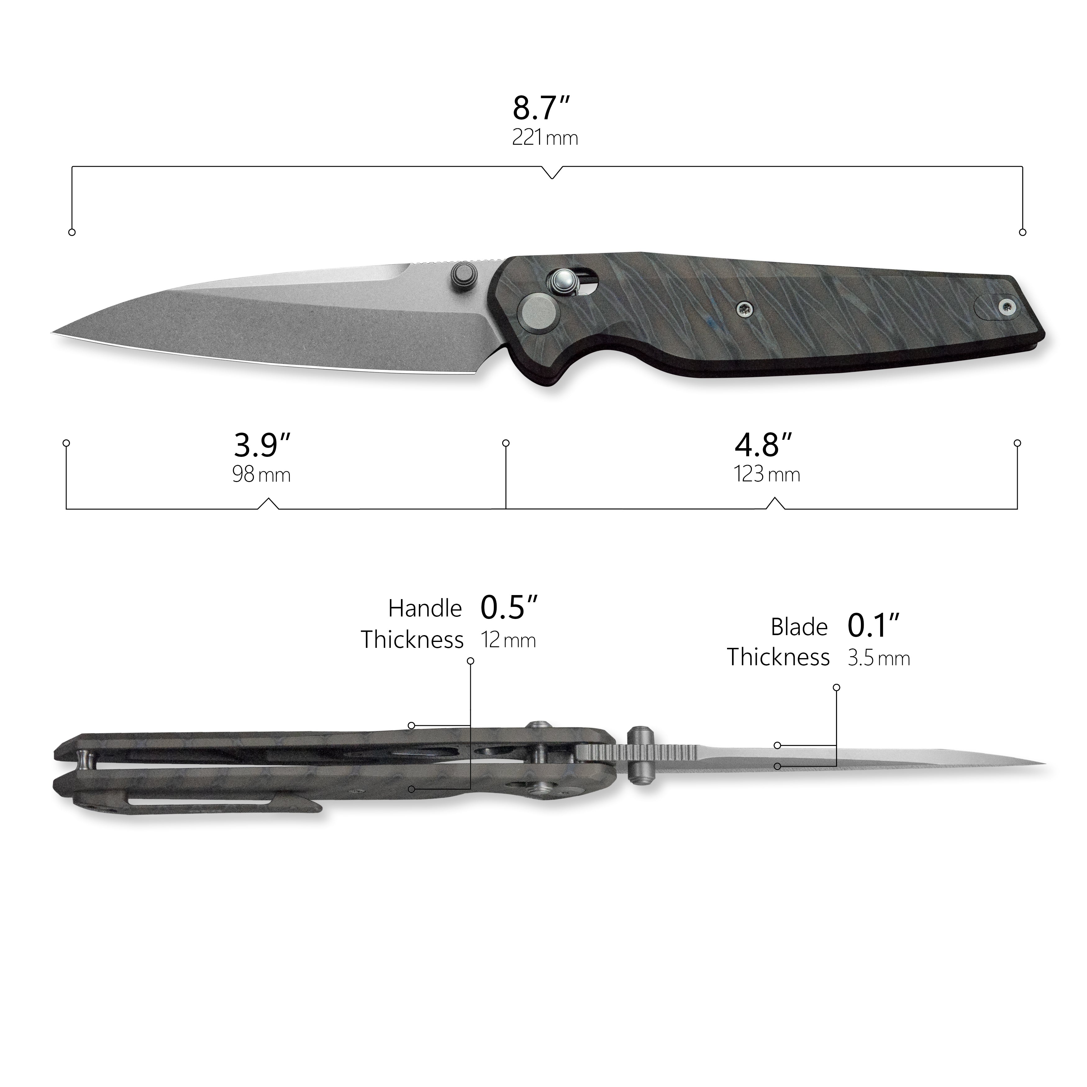 GEO Knife FANTASM Crossbar lock Folding Knife Tiger Stripe Pattern Flamed 6AL4V Titanium Handle 3.9" Stonewash Bohler M390 Blade GEO2505B