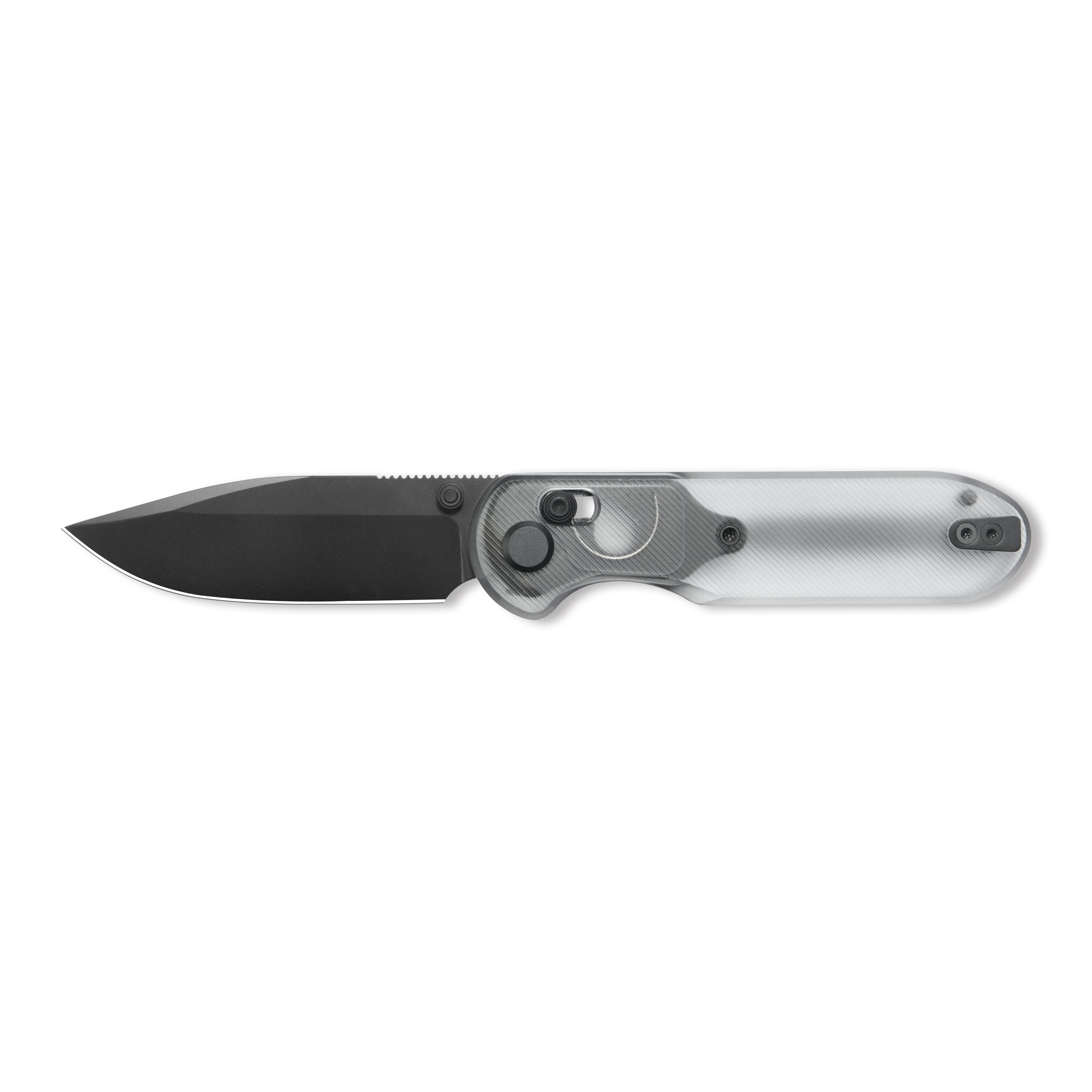 Blade HQ Exclusives SKU : GEO Knife Ethereal Cutter Crossbar lock Folding Knife Clean Acrylic Handle 3.0" Black DLC CPM S90V Blade GEO2402P