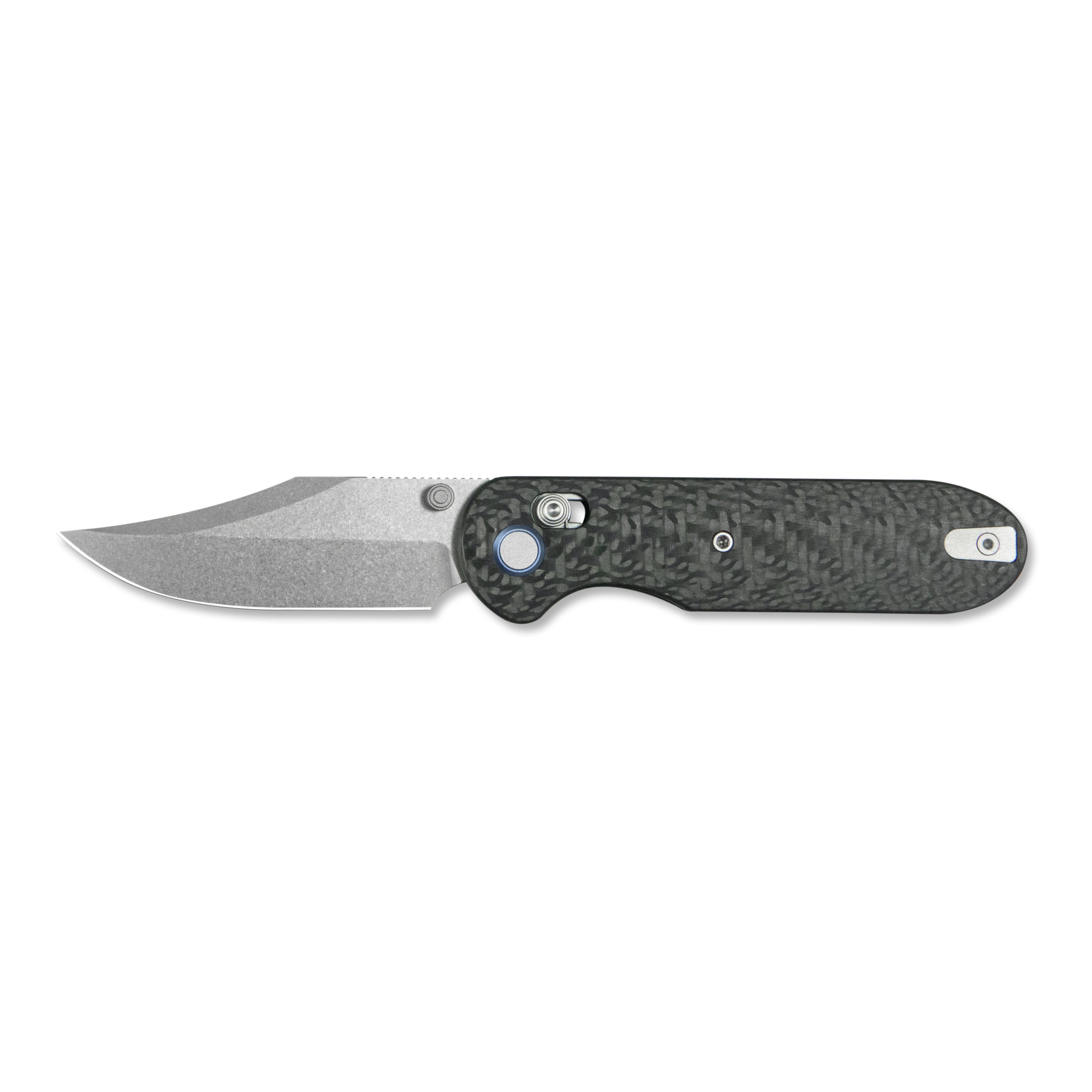 GEO Knife Ethereal Cutter Crossbar lock Folding Knife Black Carbon Fiber Handle 3.0" Stonewash Bohler M390 Blade GEO2401K