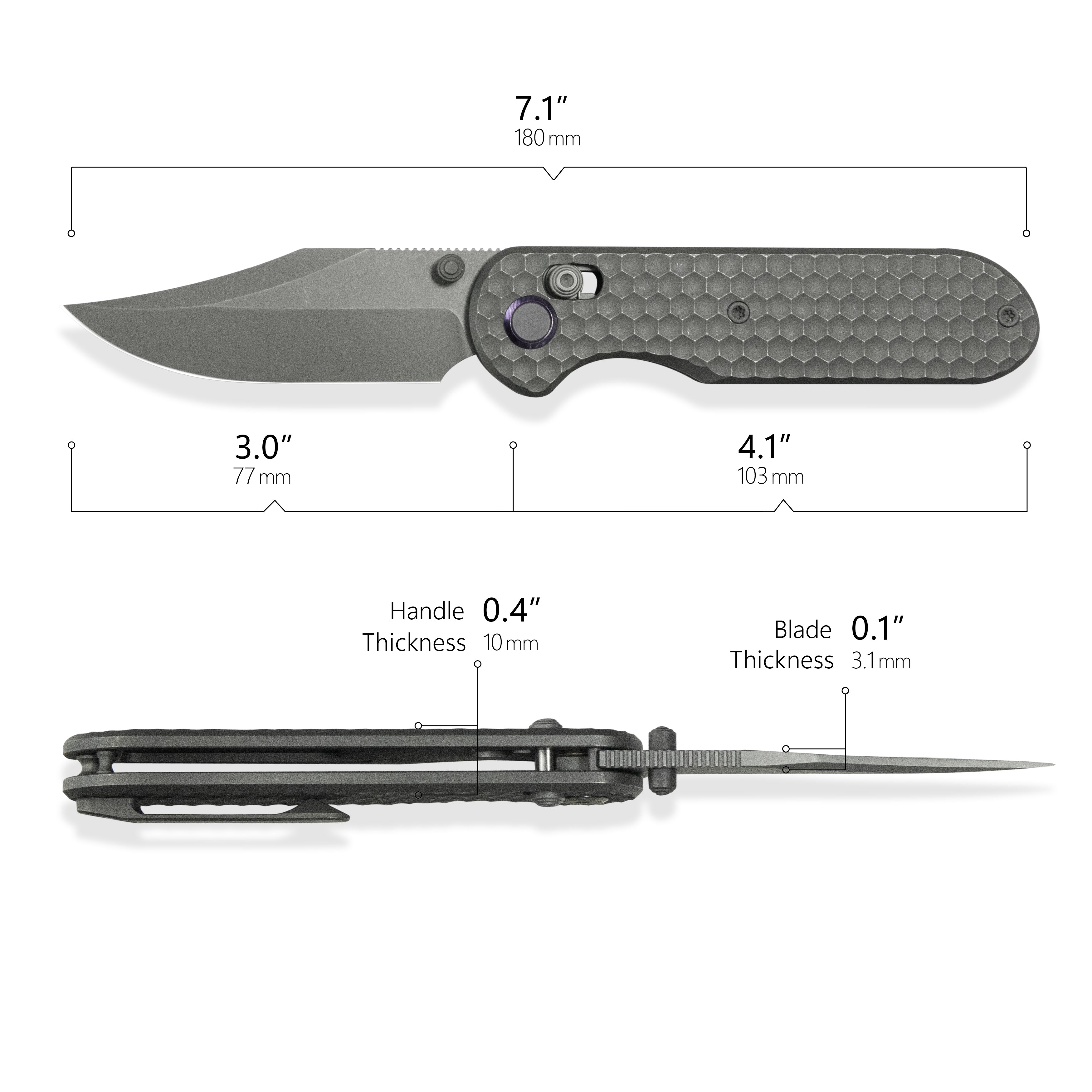 GEO Knife Ethereal Cutter Crossbar lock Folding Knife Gray 6AL4V Titanium Handle 3.0" Darkwash Bohler M390 Blade GEO2401C