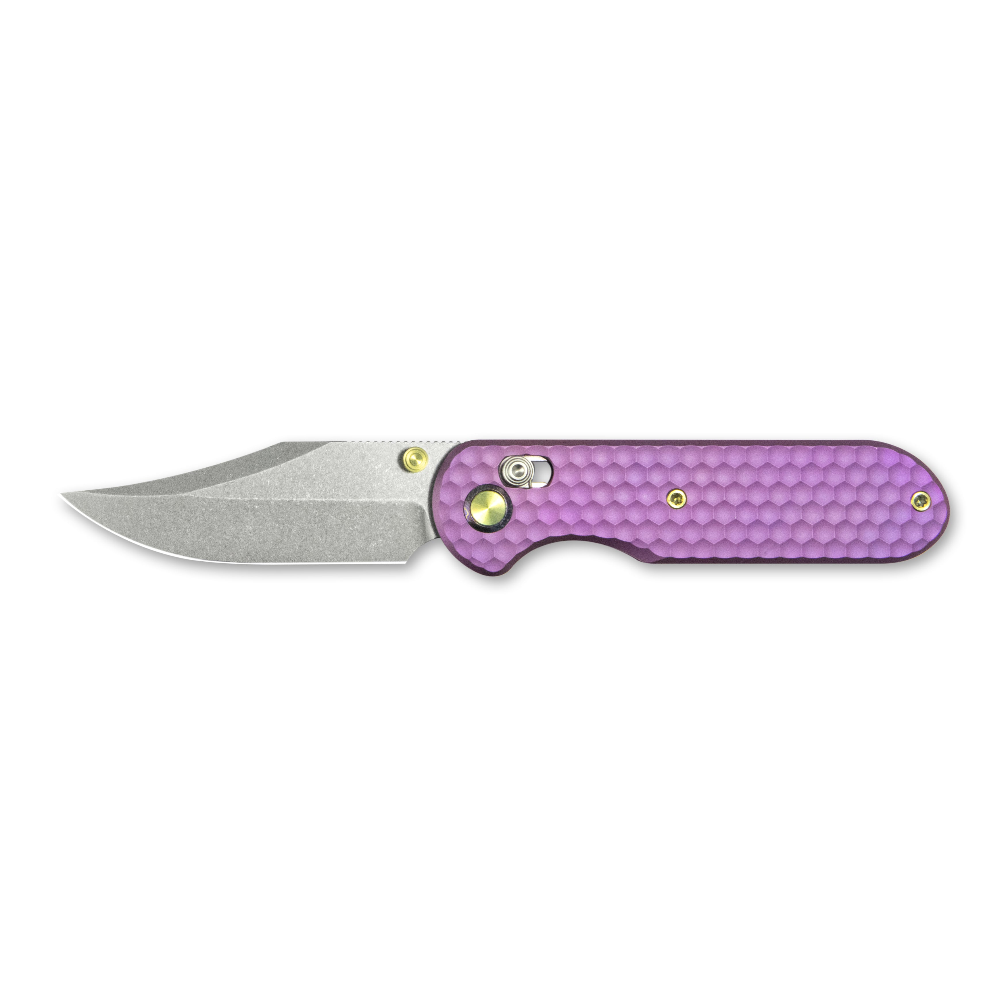 GEO Knife Ethereal Cutter Crossbar lock Folding Knife Purple 6AL4V Titanium Handle 3.0" Stonewash Bohler M390 Blade GEO2401I