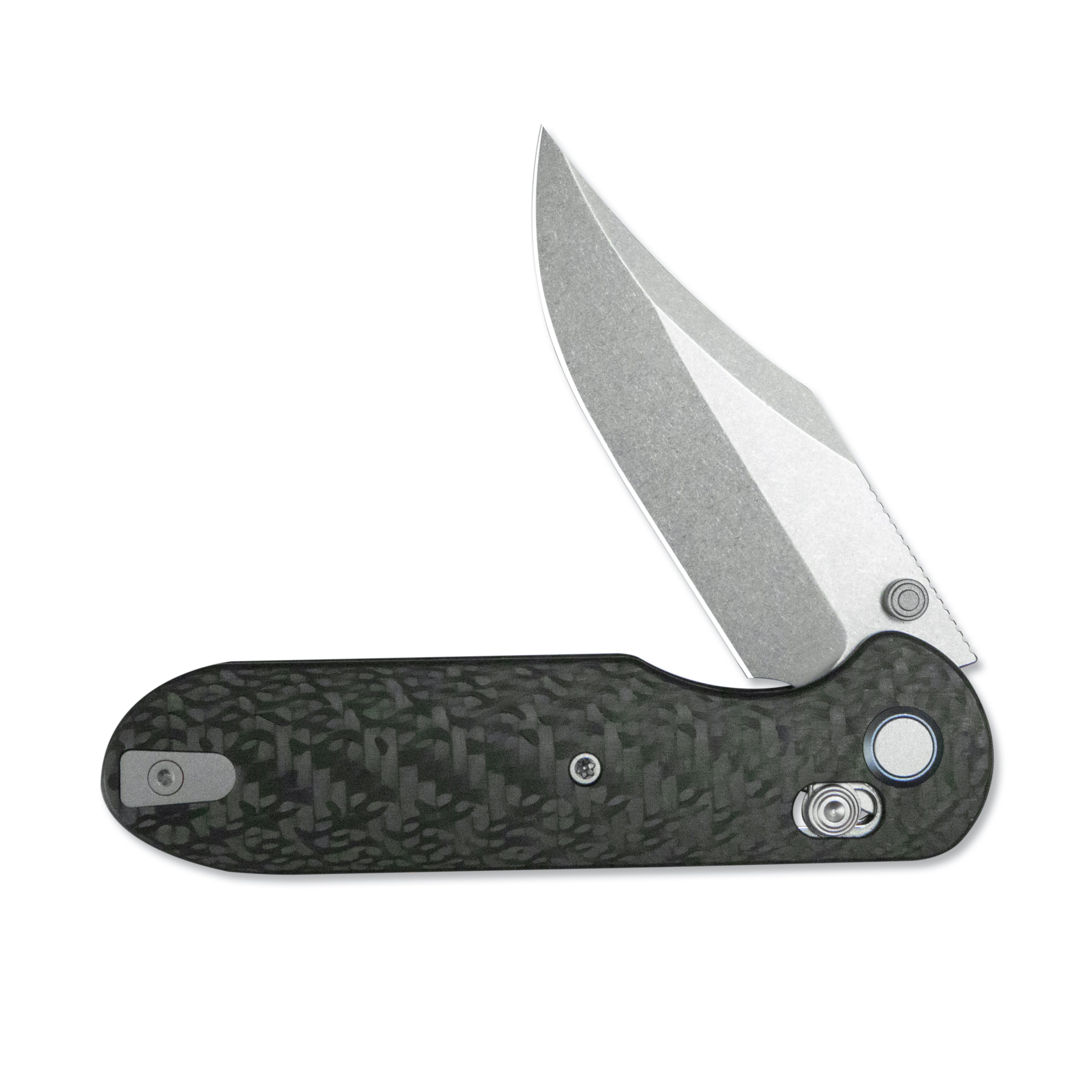 GEO Knife Ethereal Cutter Crossbar lock Folding Knife Black Carbon Fiber Handle 3.0" Stonewash Bohler M390 Blade GEO2401K