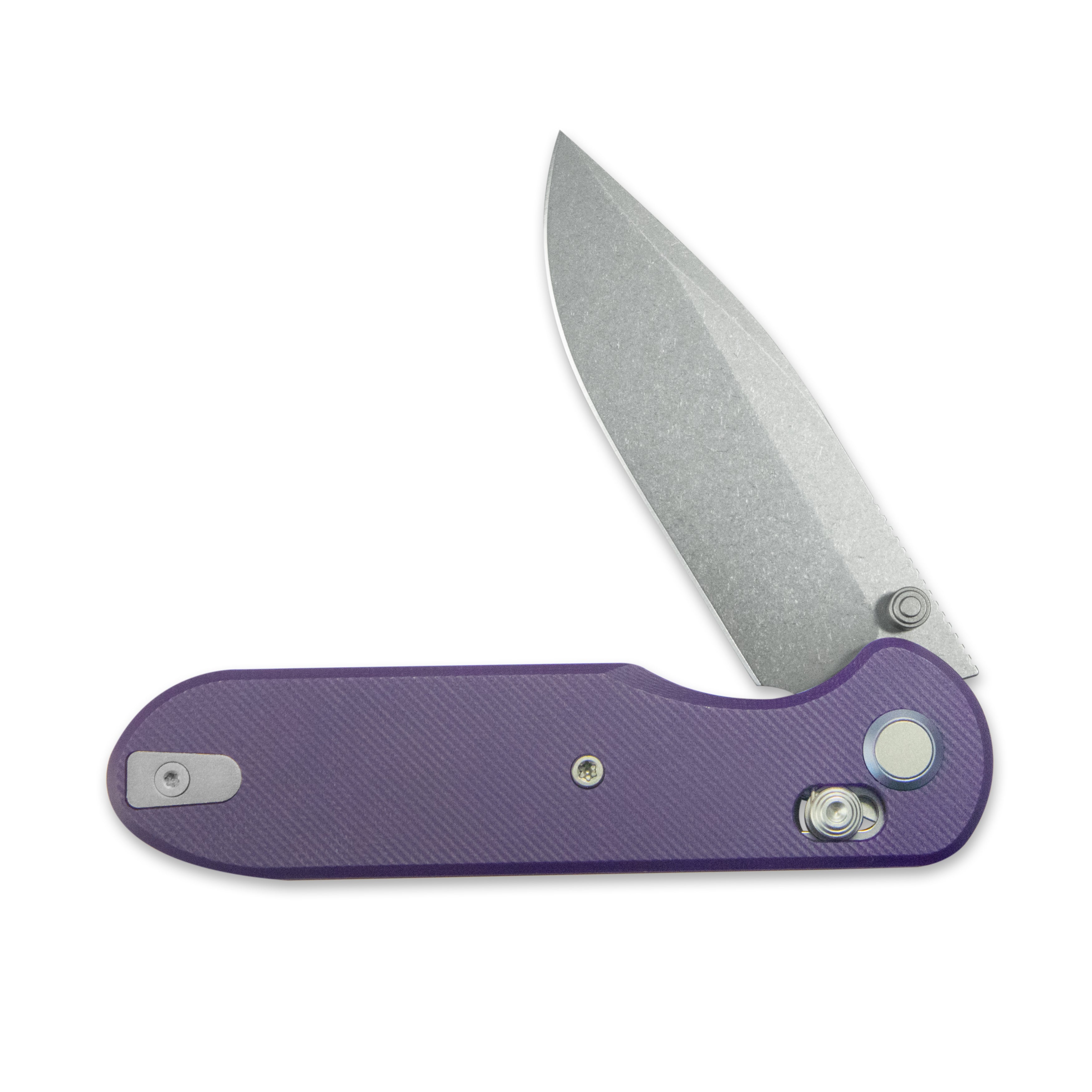 GEO Knife Ethereal Cutter Crossbar lock Folding Knife Purple G10 Handle 3.0" Stonewash Bohler M390 Blade GEO2402L