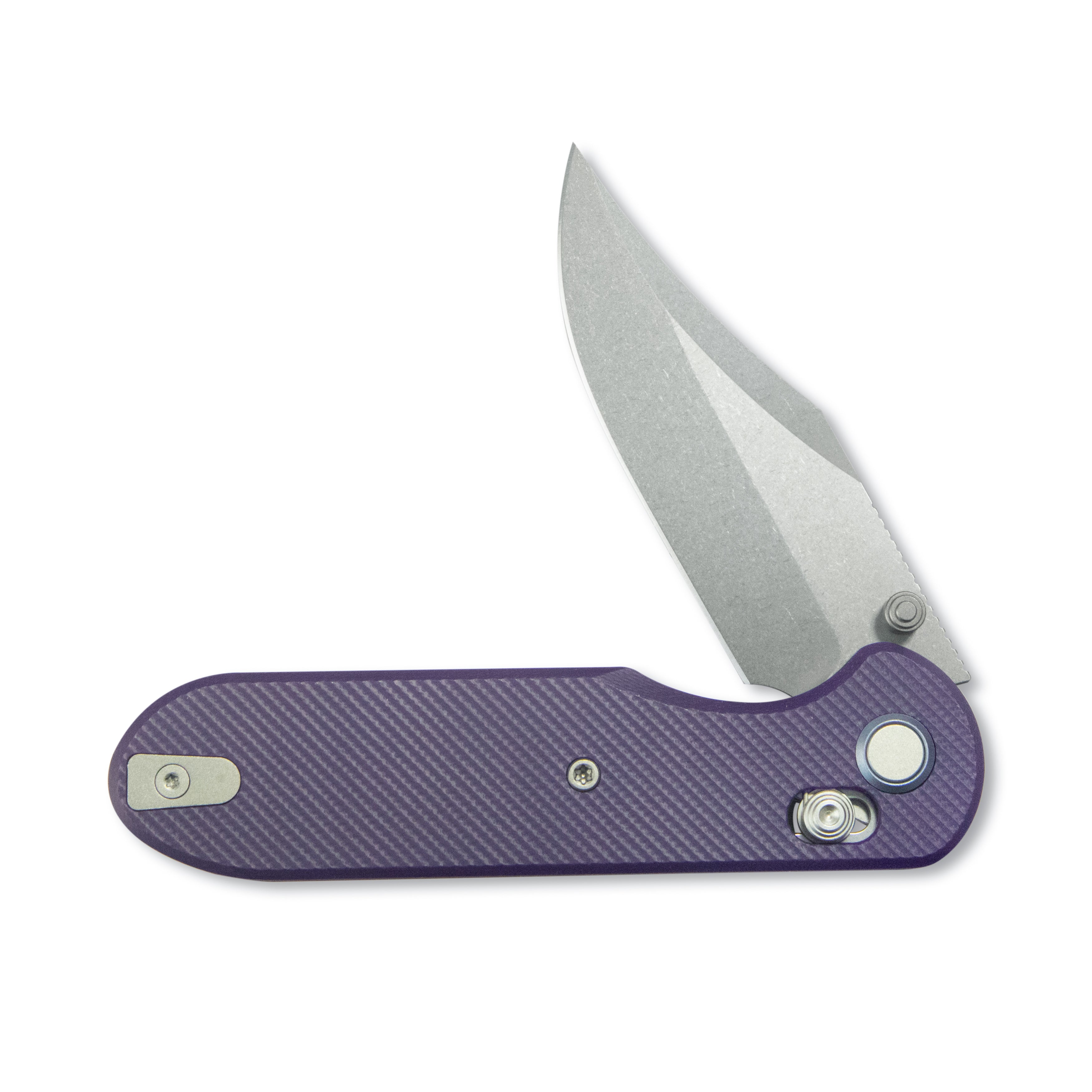 GEO Knife Ethereal Cutter Crossbar lock Folding Knife Purple G10 Handle 3.0" Stonewash Bohler M390 Blade GEO2401L