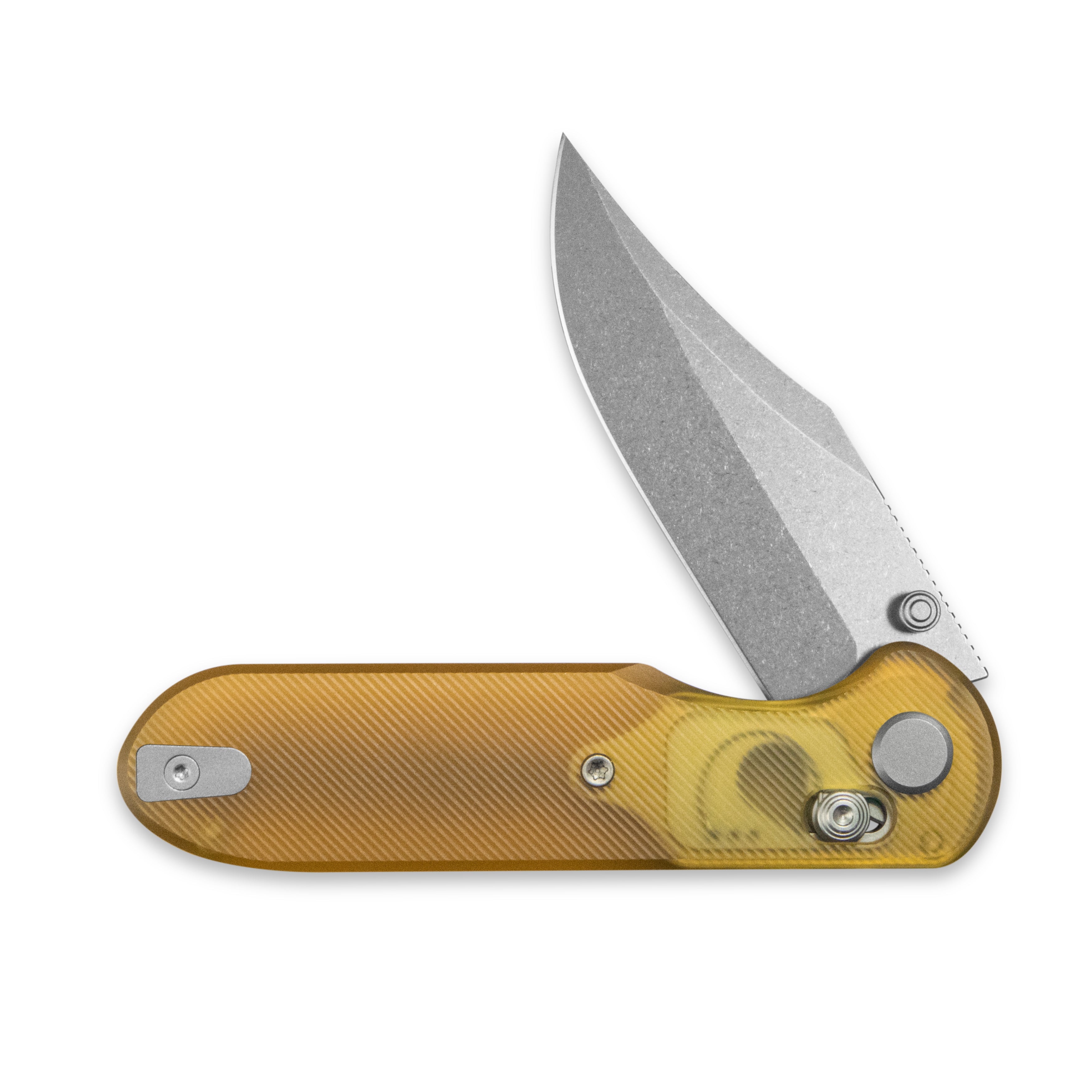 GEO Knife Ethereal Cutter Crossbar lock Folding Knife Ultem Handle 3.0" Stonewash Bohler M390 Blade GEO2401E