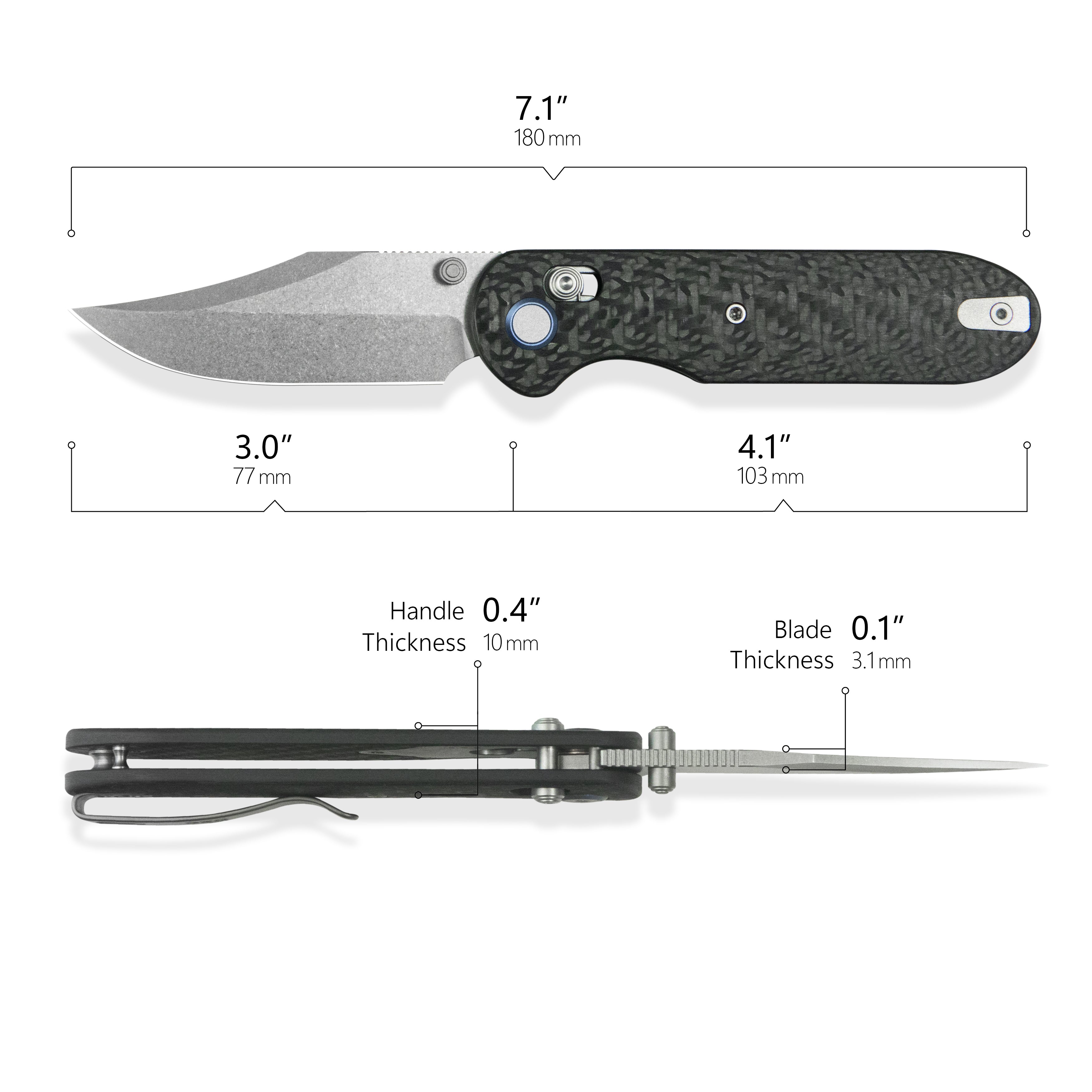 GEO Knife Ethereal Cutter Crossbar lock Folding Knife Black Carbon Fiber Handle 3.0" Stonewash Bohler M390 Blade GEO2401K