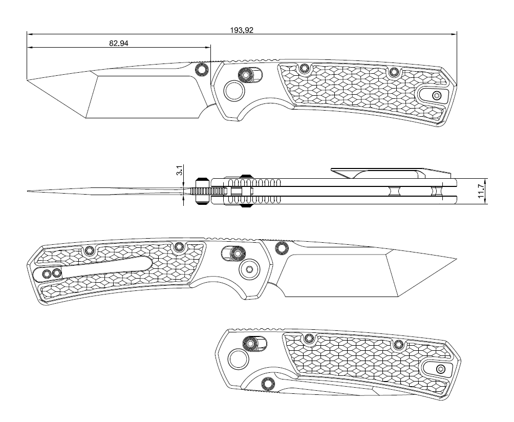 GEO Knife Blaze Crossbar lock Folding Knife Tiger Stripe Pattern Flamed 6AL4V Titanium Handle 3.3" Stonewash Bohler M390 Blade GEO2503C