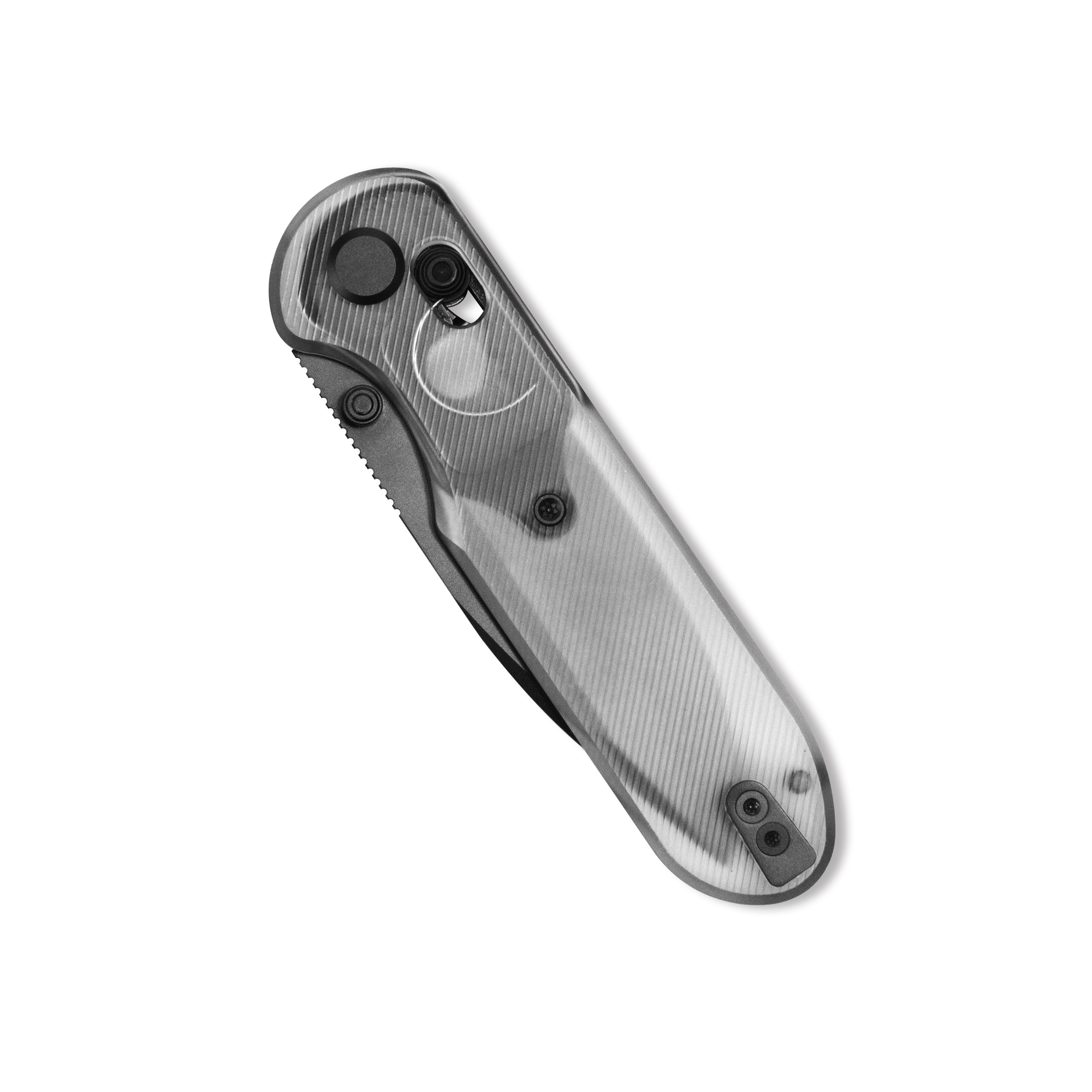 Blade HQ Exclusives SKU : GEO Knife Ethereal Cutter Axis lock Folding Knife Clean Acrylic Handle 3.0" Black DLC CPM S90V Blade GEO2402P