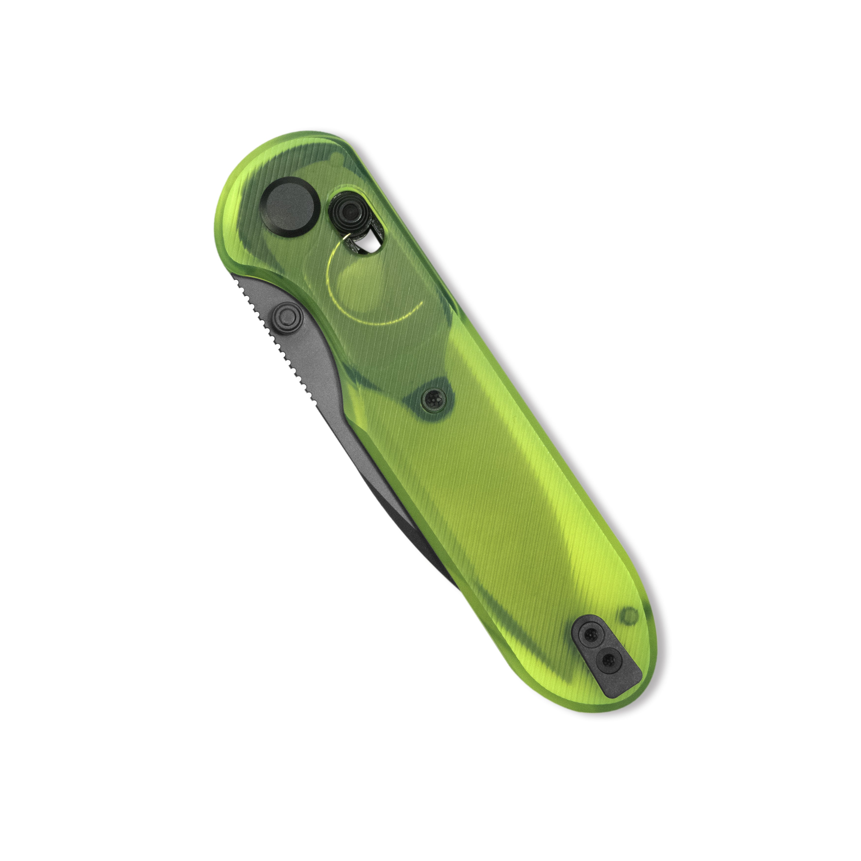 Blade HQ Exclusives SKU : GEO Knife Ethereal Cutter Crossbar lock Folding Knife Green Acrylic Handle 3.0" Black DLC CPM S90V Blade GEO2402Q