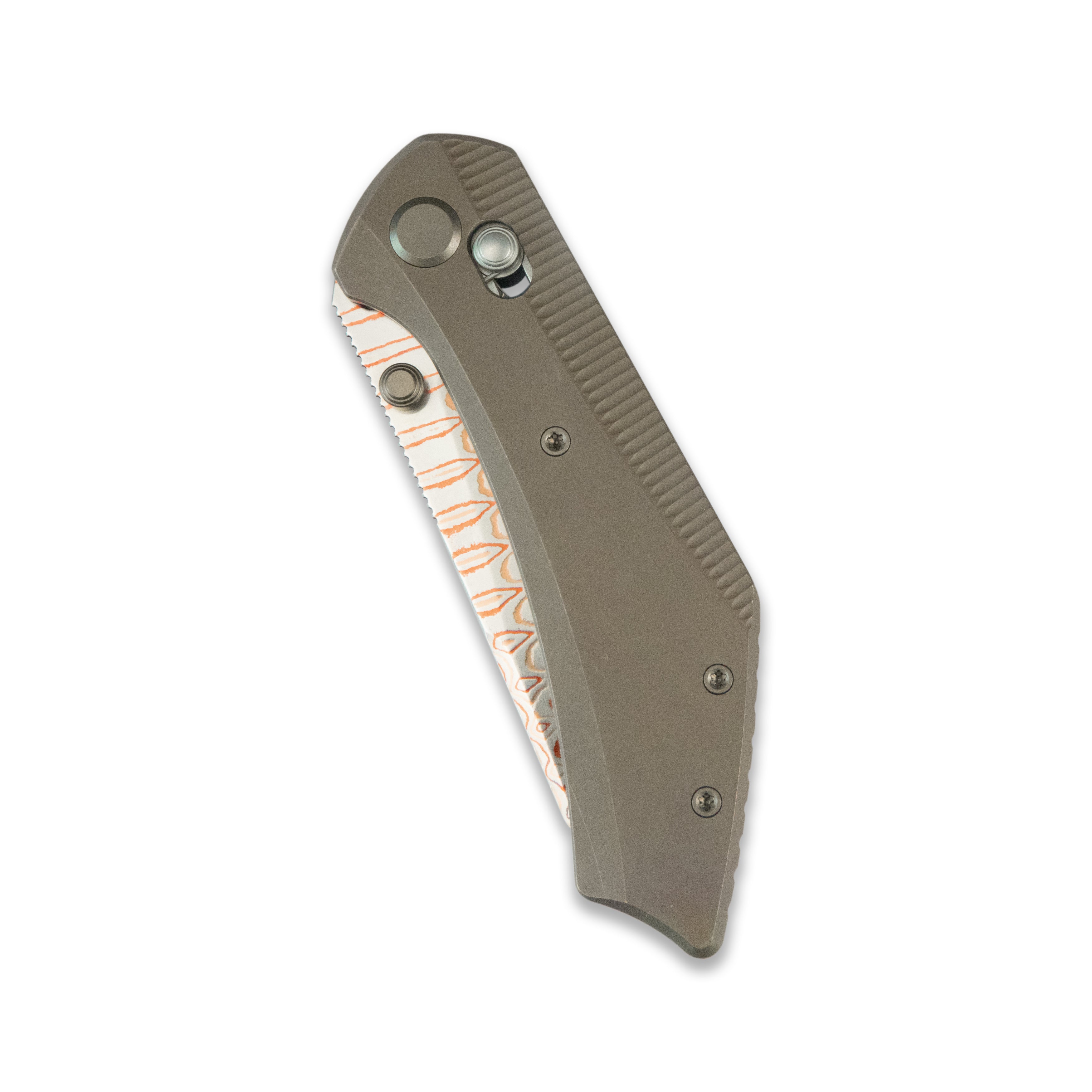 GEO Knife DIVID Axis lock Folding Knife Bronze 6AL4V Titanium Handle 3.1" Damascus Steel & Copper Blade(10Cr15CoMoV) GEO2507D