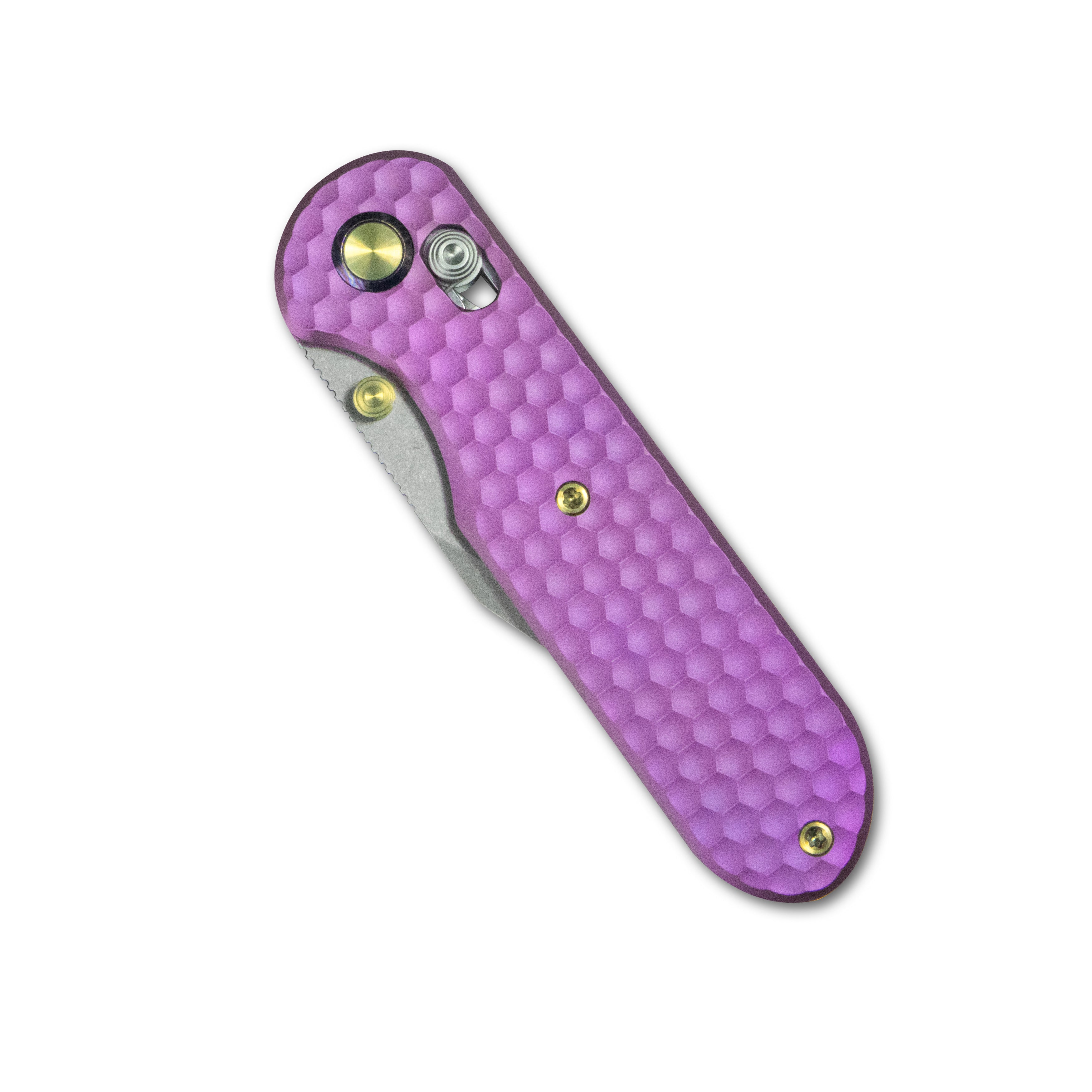 GEO Knife Ethereal Cutter Crossbar lock Folding Knife Purple 6AL4V Titanium Handle 3.0" Stonewash Bohler M390 Blade GEO2401I