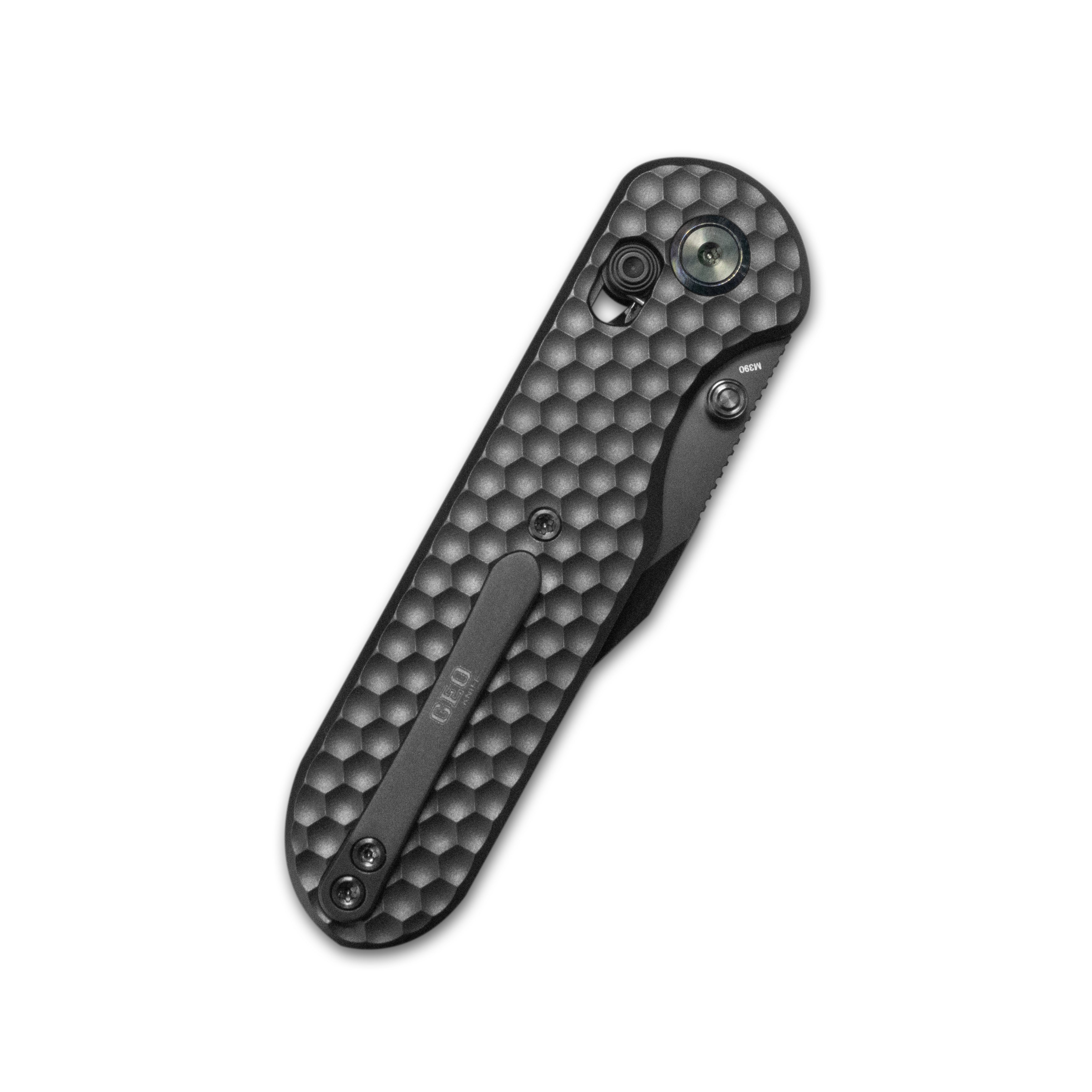 GEO Knife Ethereal Cutter Axis lock Folding Knife Black 6AL4V Titanium Handle 3.0" Black DLC Bohler M390 Blade GEO2401D