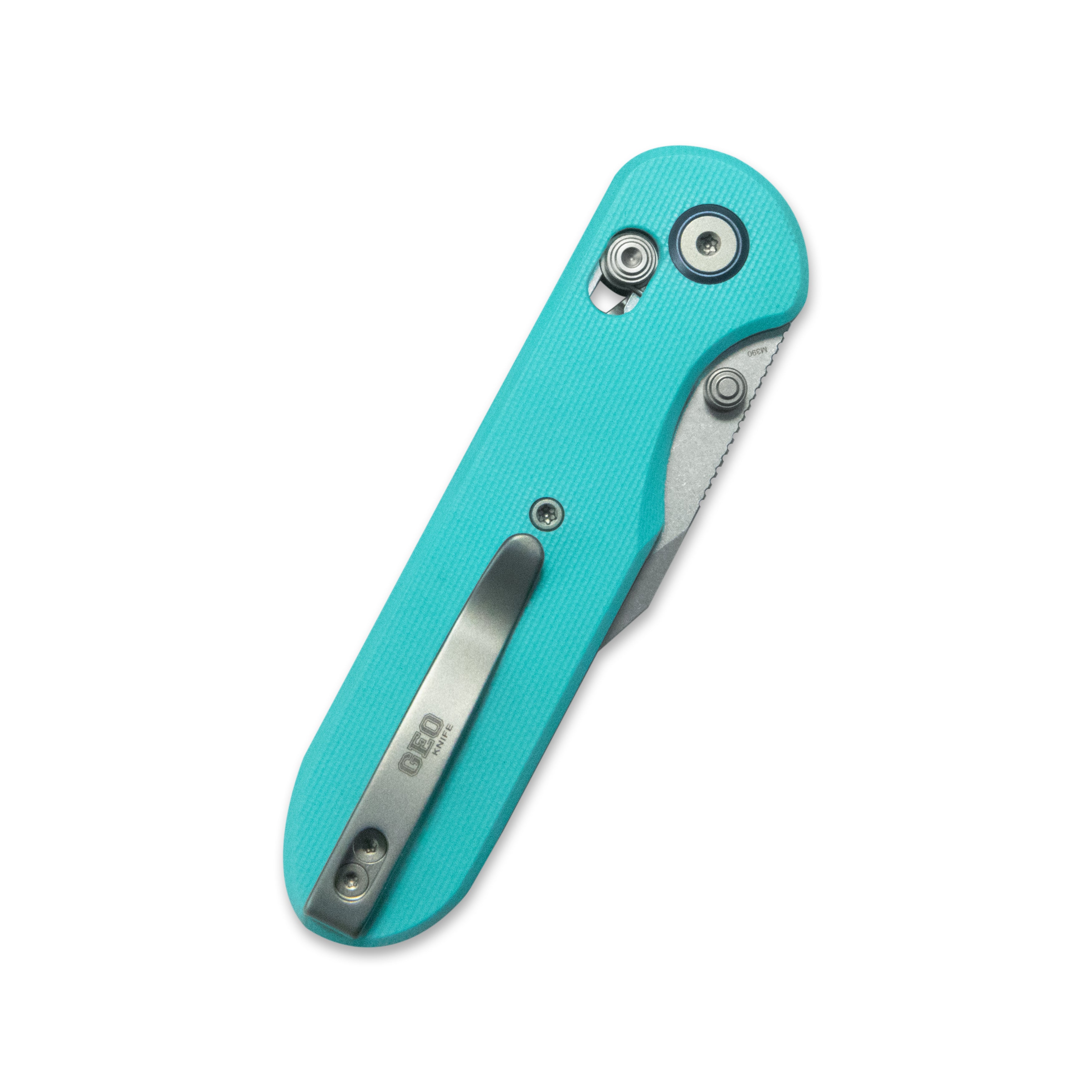 GEO Knife Ethereal Cutter Crossbar lock Folding Knife Tiffany Blue G10 Handle 3.0" Stonewash Bohler M390 Blade GEO2401G