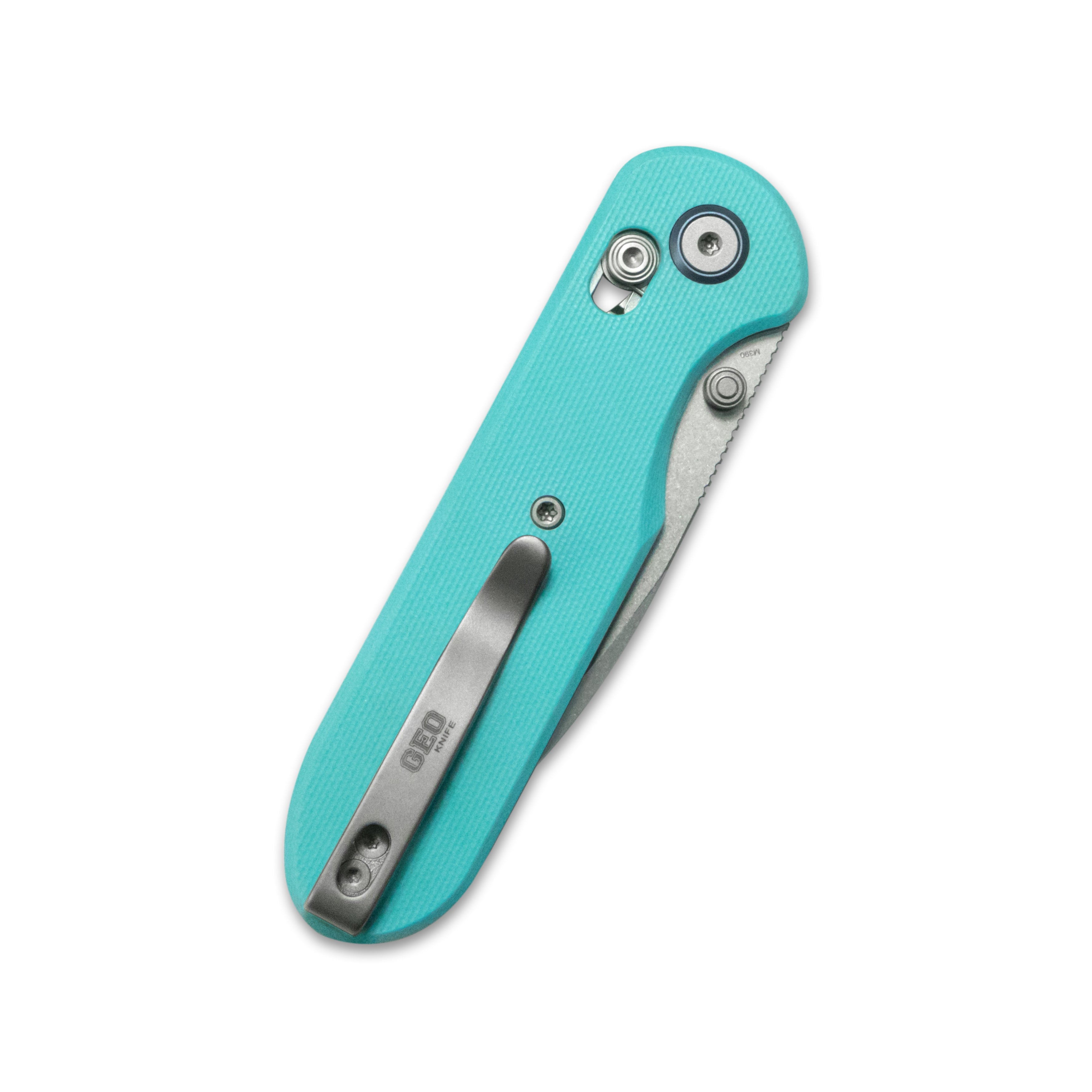 GEO Knife Ethereal Cutter Crossbar lock Folding Knife Tiffany Blue G10 Handle 3.0" Stonewash Bohler M390 Blade GEO2402G