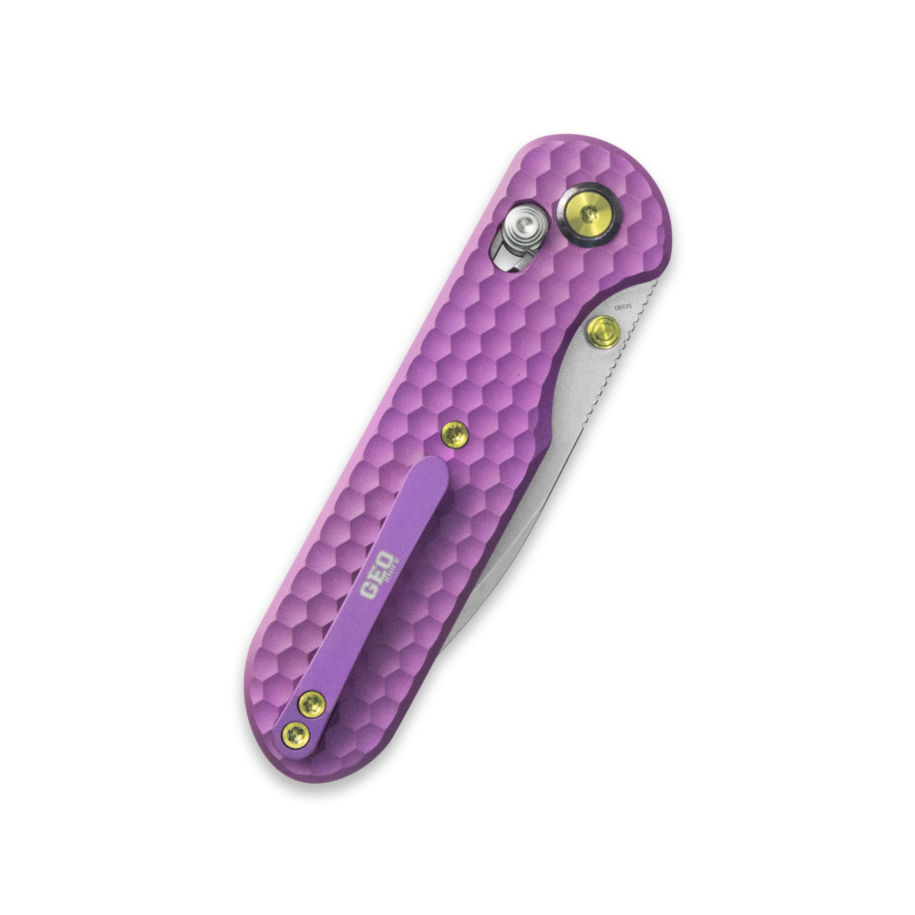 (Pre-order) ( Before February 5th): GEO Knife Ethereal Cutter Axis lock Folding Knife Purple 6AL4V Titanium Handle 3.0" Stonewash Bohler M390 Blade GEO2402I