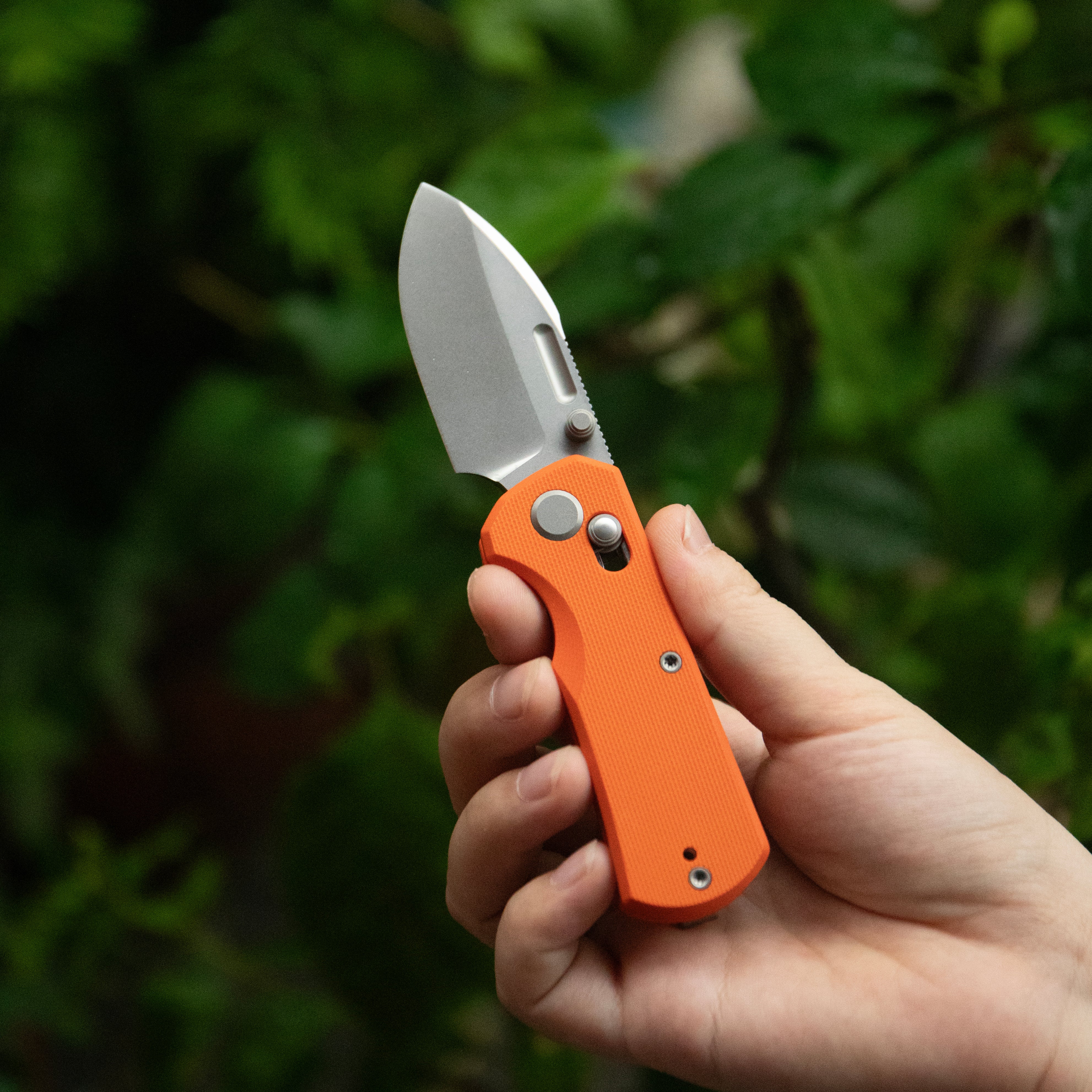GEO Knife Belluf Crossbar lock Folding Knife Orange G10 Handle 2.4" Stonewash Bohler M390 Blade GEO2508D