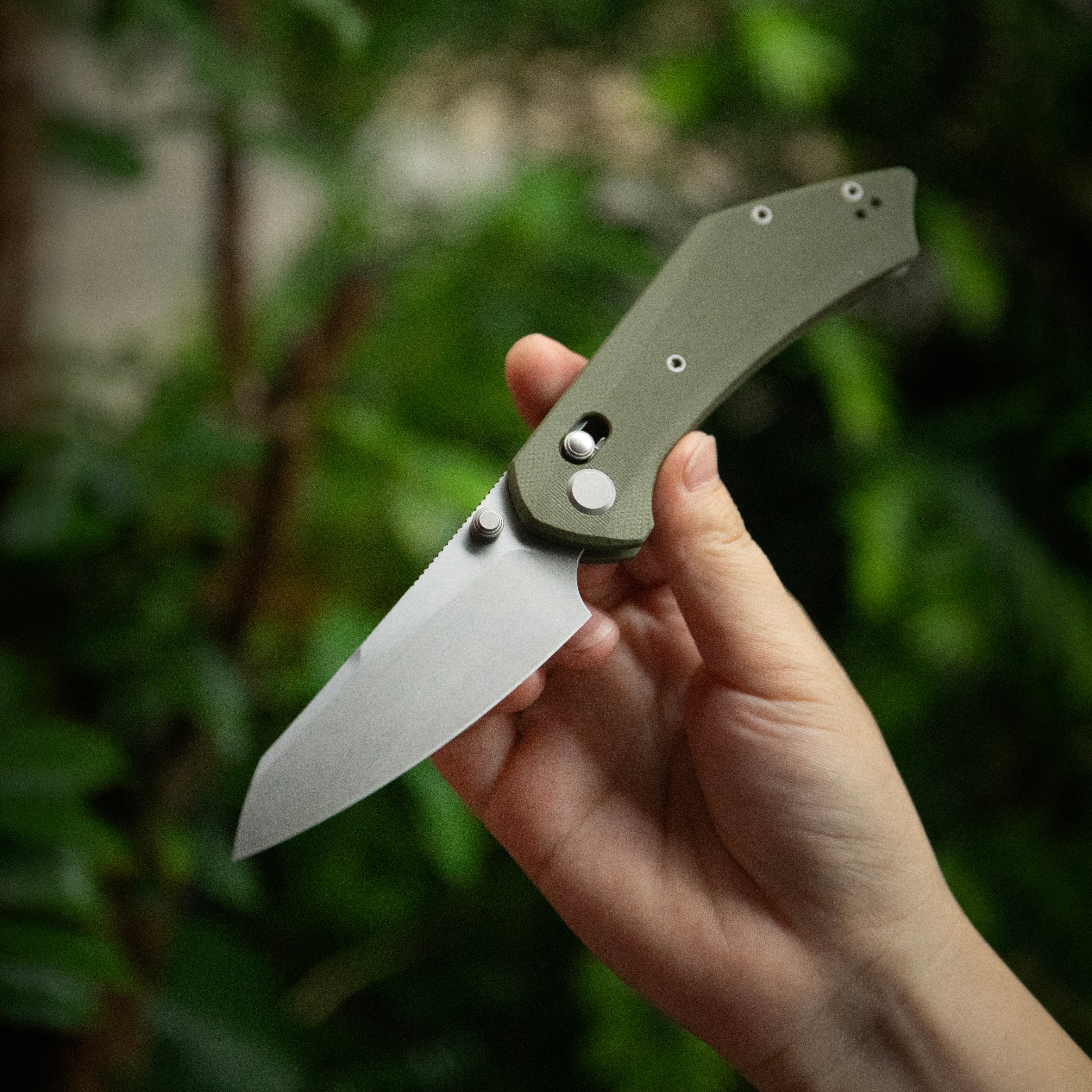 GEO Knife DIVID Crossbar lock Folding Knife Green G10 Handle 3.3" Stonewash Bohler M390 Blade GEO2507I
