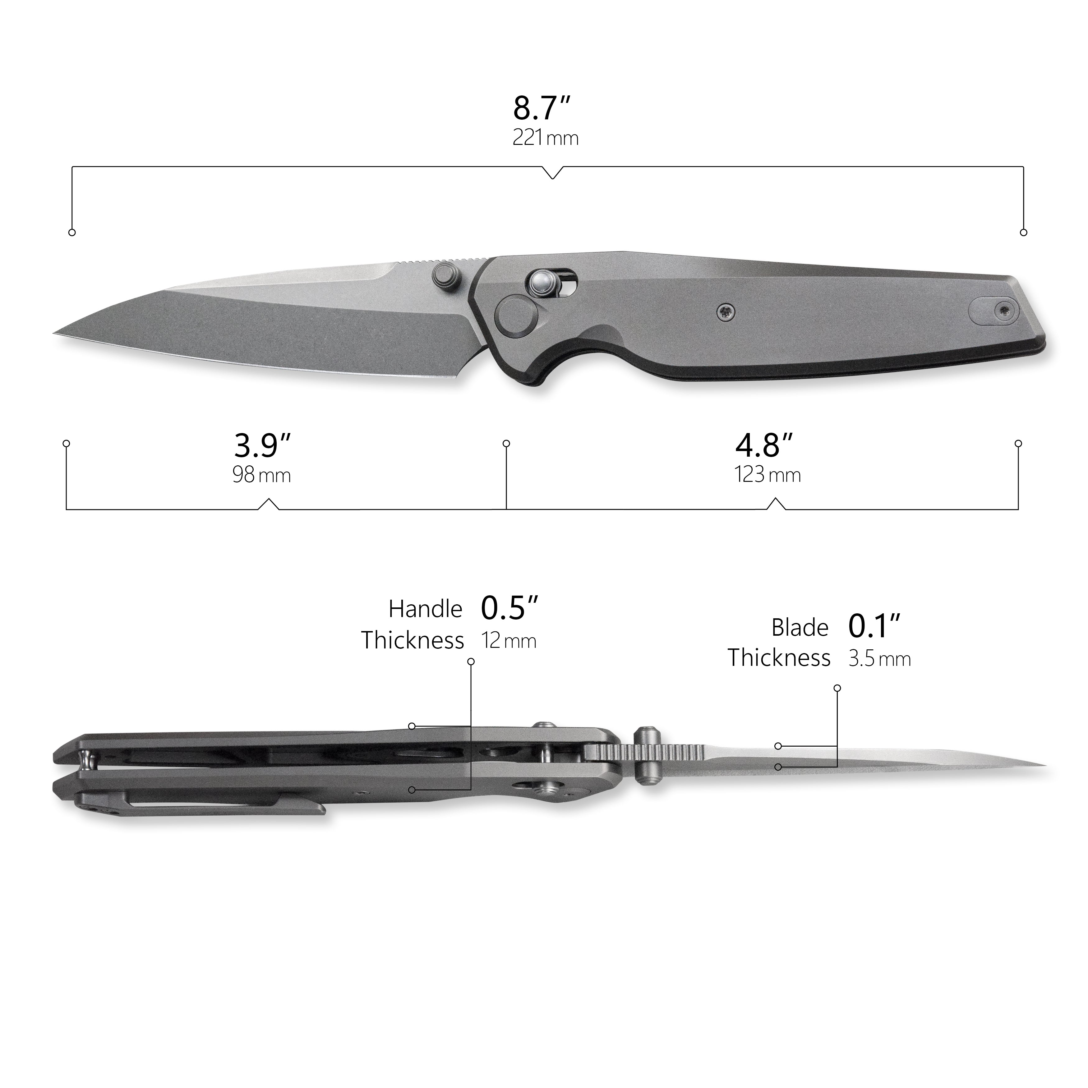 GEO Knife FANTASM Crossbar lock Folding Knife Gray 6AL4V Titanium Handle 3.9" Stonewash Bohler M390 Blade GEO2505A