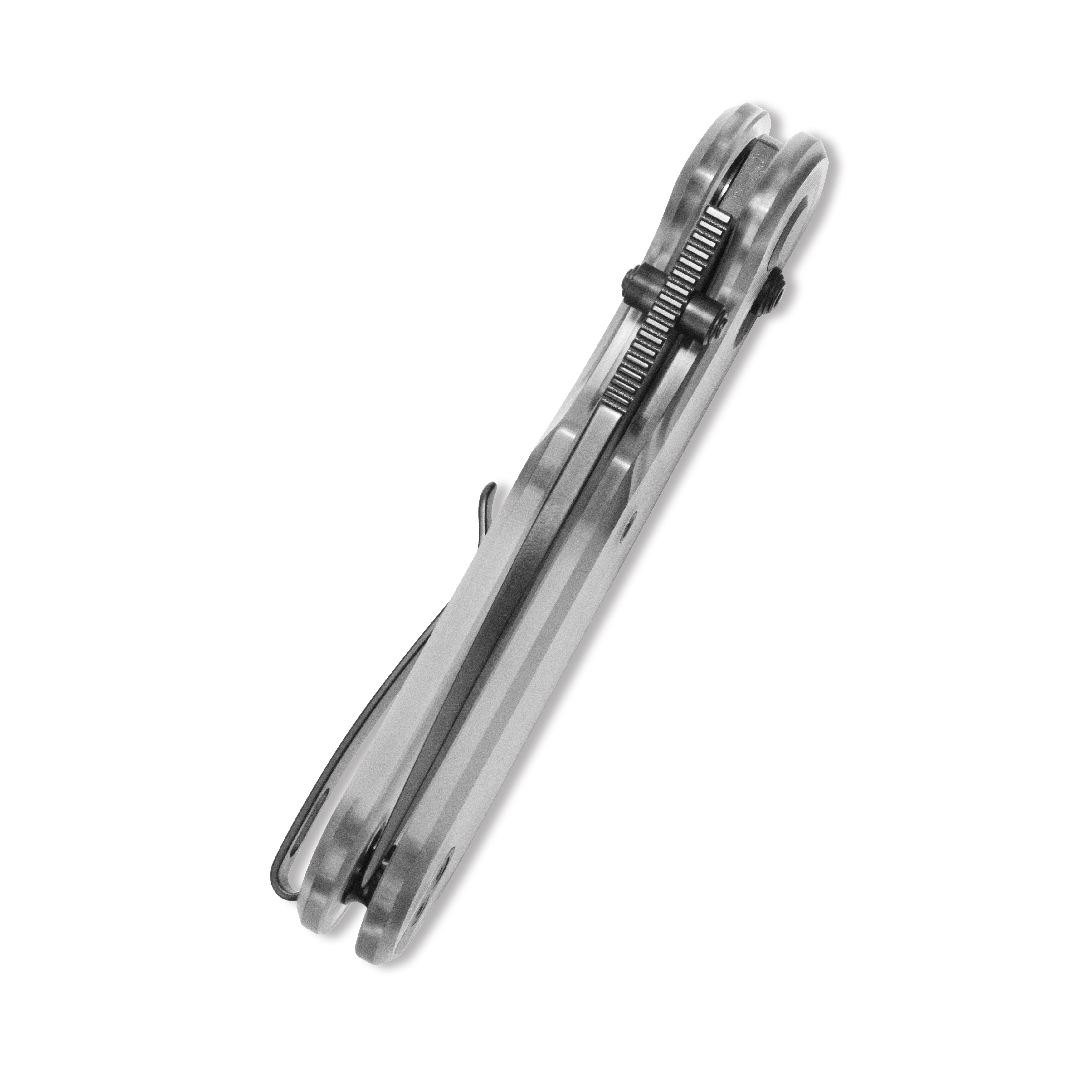 Blade HQ Exclusives SKU : GEO Knife Ethereal Cutter Axis lock Folding Knife Clean Acrylic Handle 3.0" Black DLC CPM S90V Blade GEO2402P