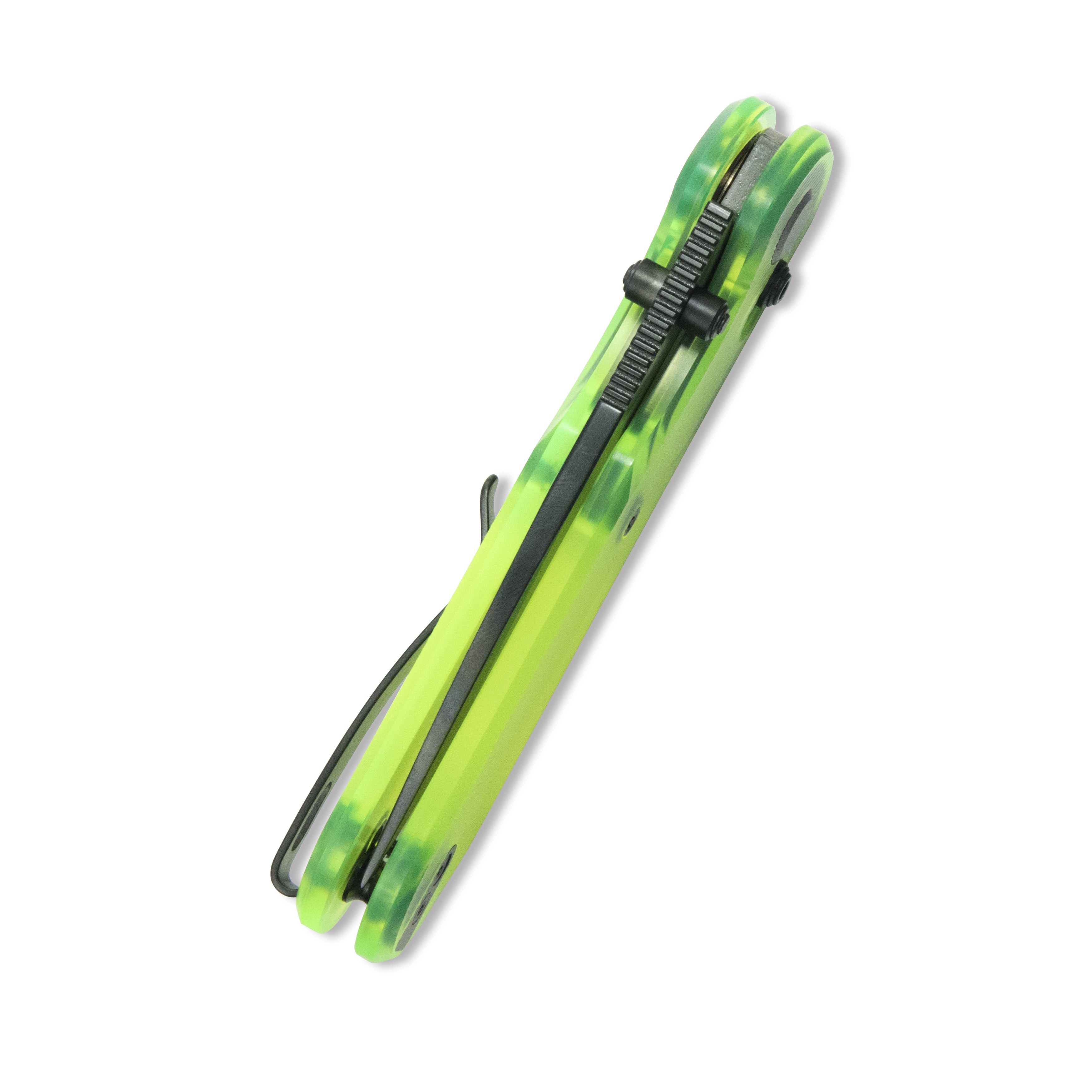 Blade HQ Exclusives SKU : GEO Knife Ethereal Cutter Axis lock Folding Knife Green Acrylic Handle 3.0" Black DLC CPM S90V Blade GEO2402Q