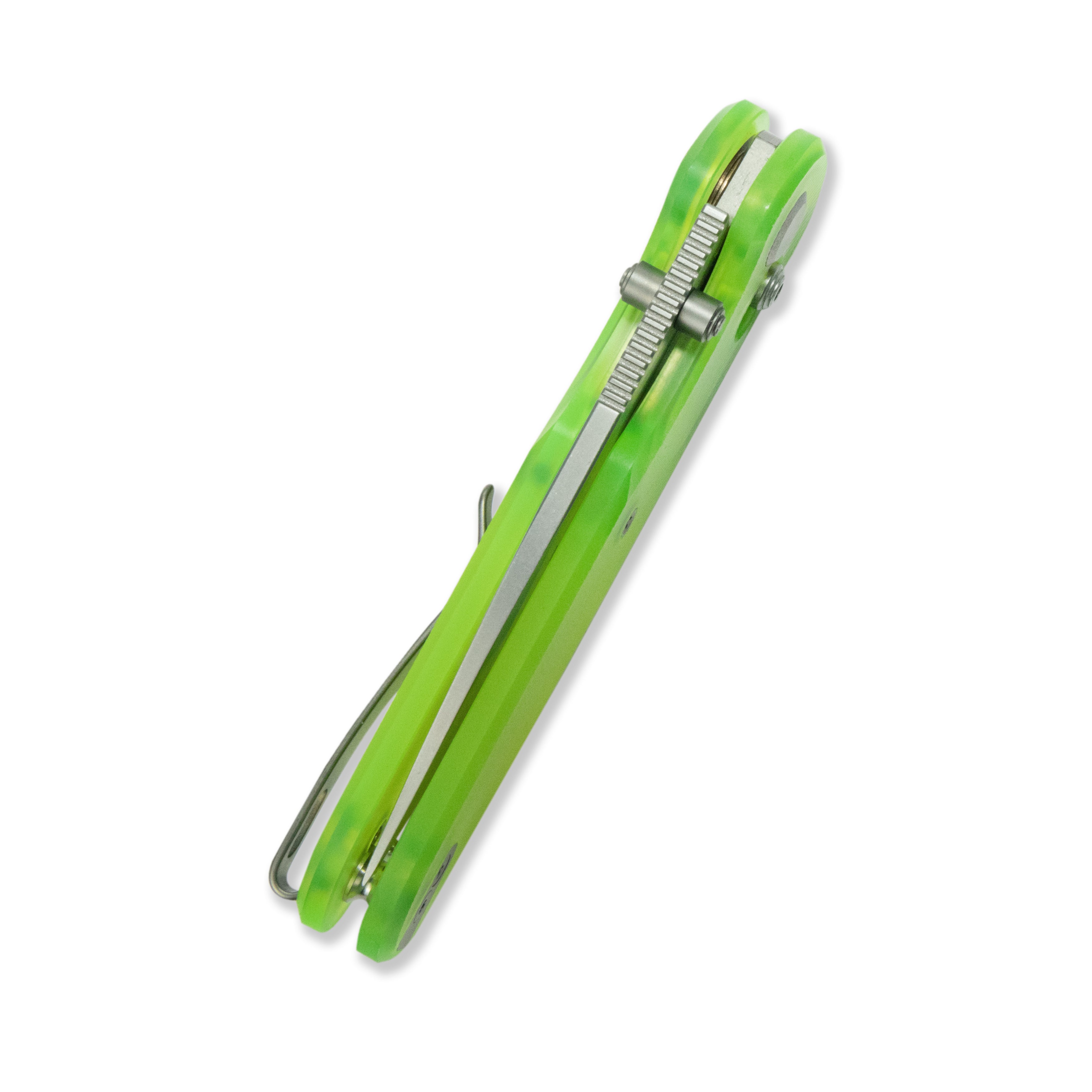 Blade HQ Exclusives SKU : GEO Knife Ethereal Cutter Crossbar lock Folding Knife Green Acrylic Handle 3.0" Stonewash CPM S90V Blade GEO2402O