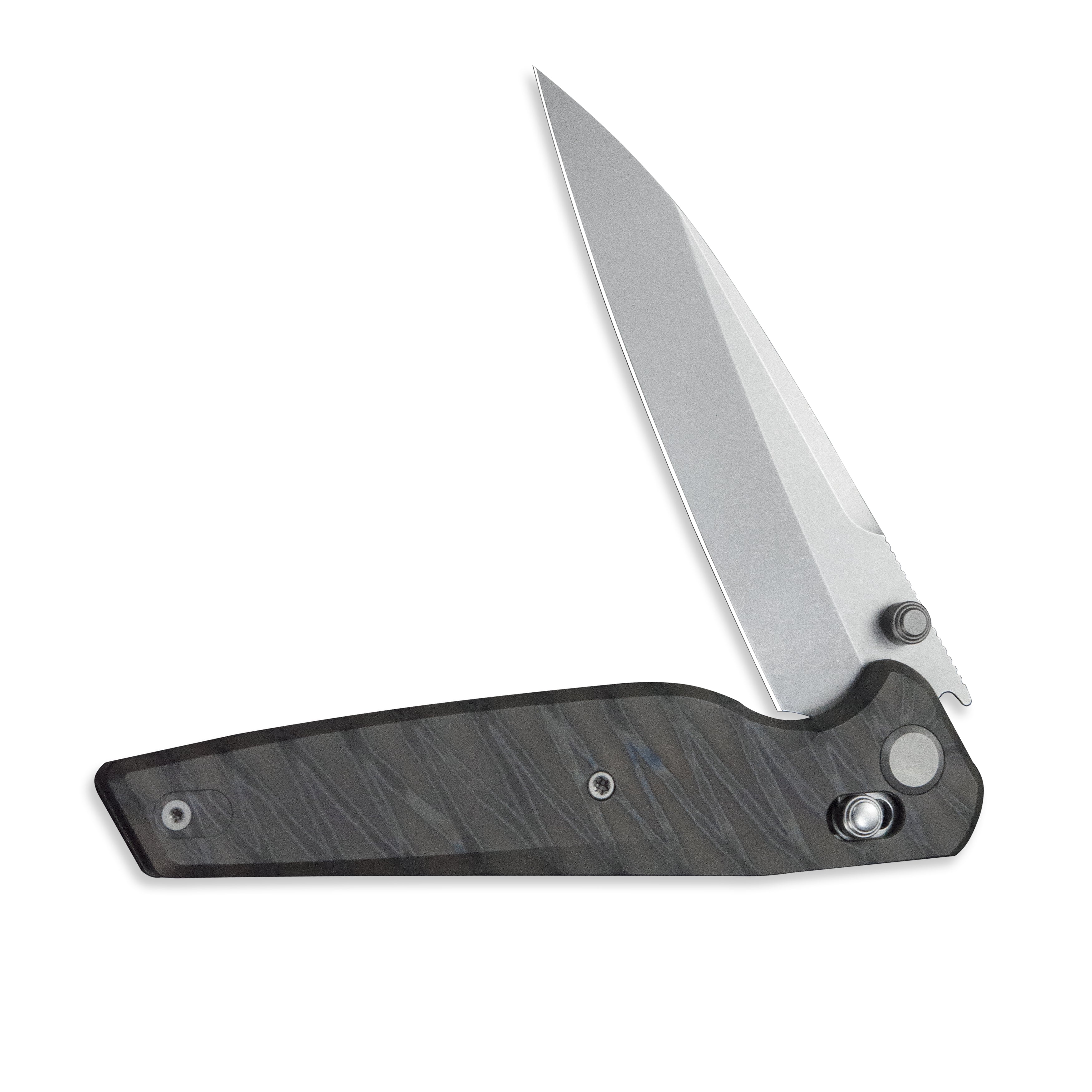 GEO Knife FANTASM Crossbar lock Folding Knife Tiger Stripe Pattern Flamed 6AL4V Titanium Handle 3.9" Stonewash Bohler M390 Blade GEO2505B