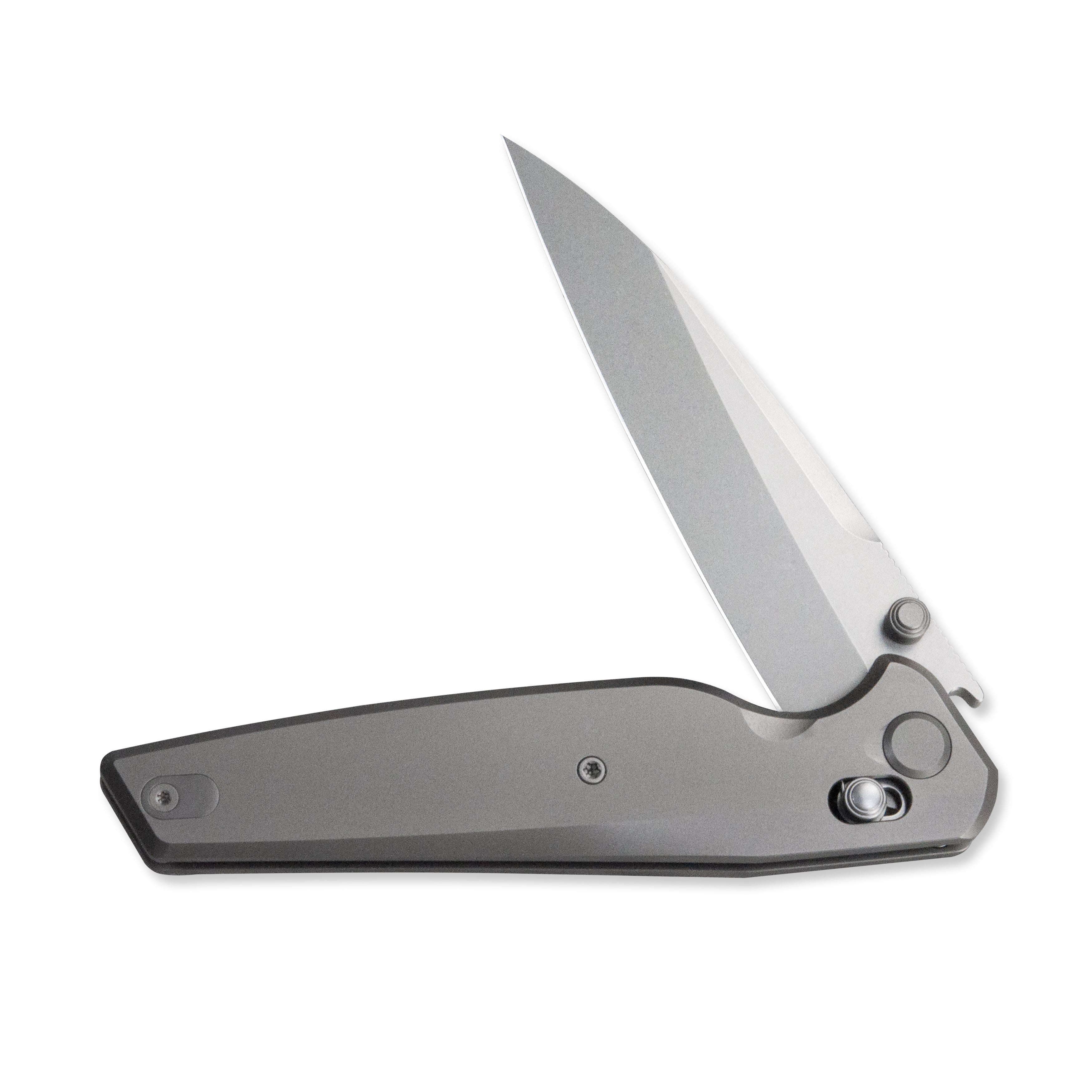 GEO Knife FANTASM Crossbar lock Folding Knife Gray 6AL4V Titanium Handle 3.9" Stonewash Bohler M390 Blade GEO2505A